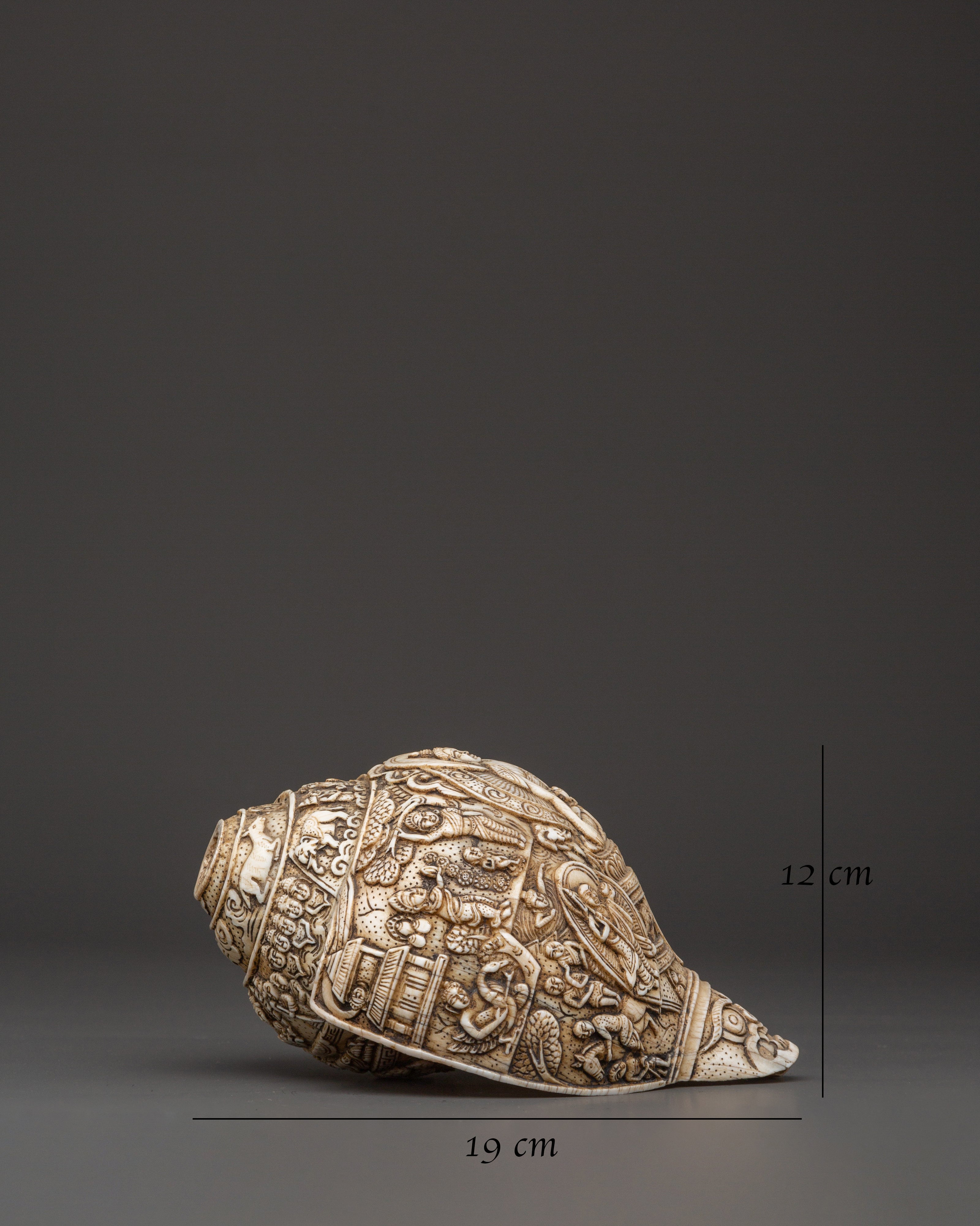 Buddha Engraved Conch Shell | Hand-Carved Tibetan Shankha for Ritual