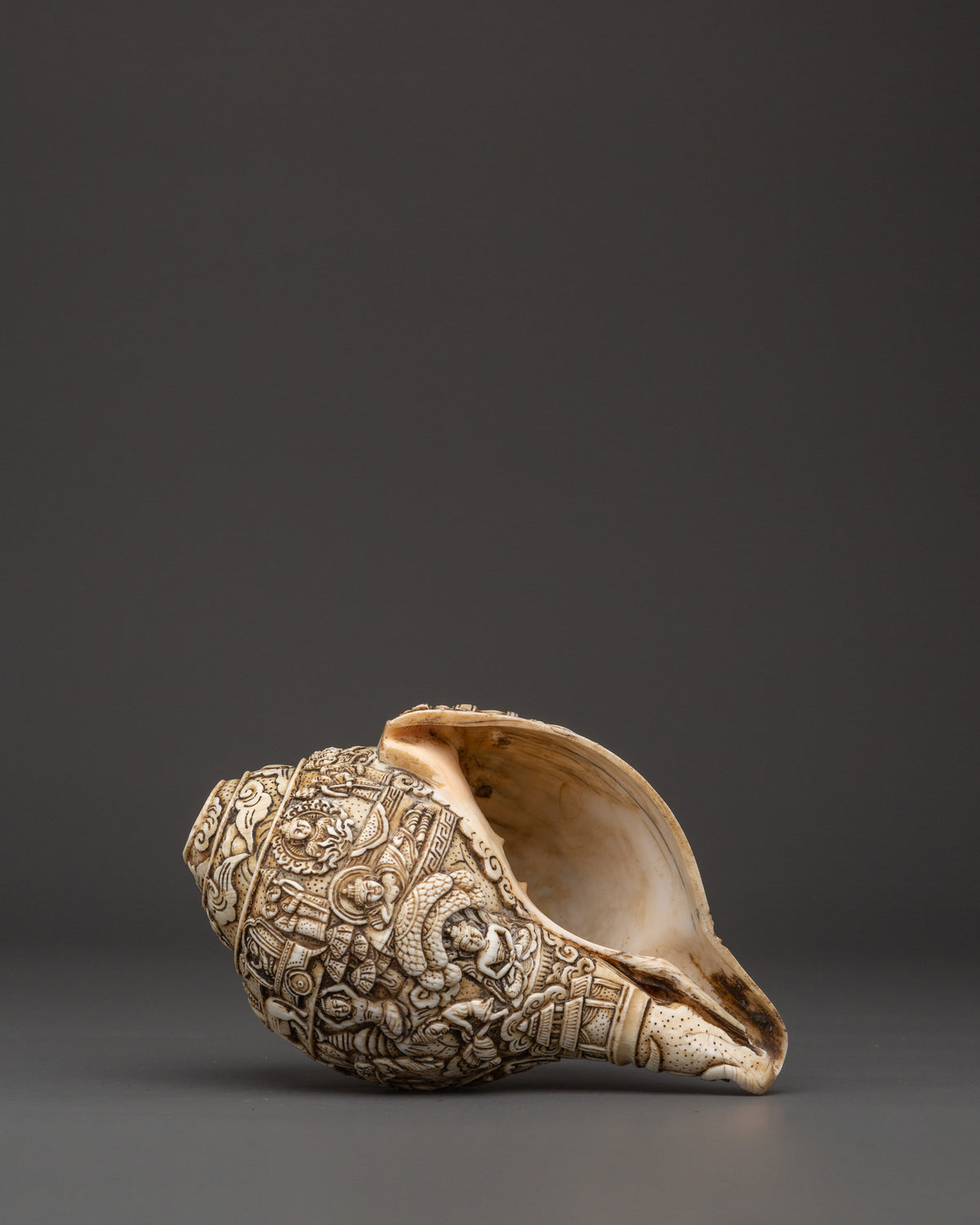 Buddha Engraved Conch Shell | Hand-Carved Tibetan Shankha for Ritual