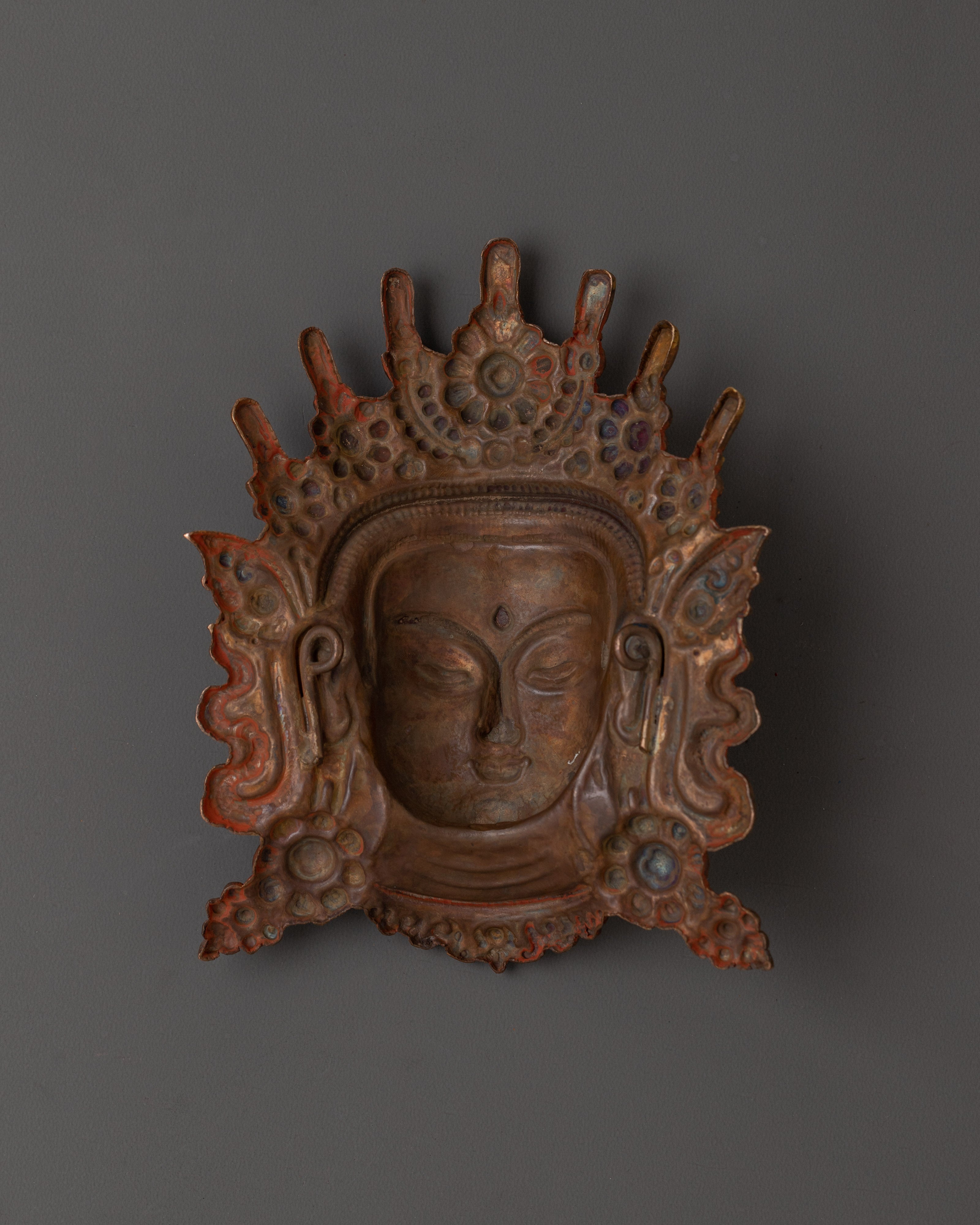 Tibetan Golden Tara Mask | Copper Gold Plated Buddhist Decor