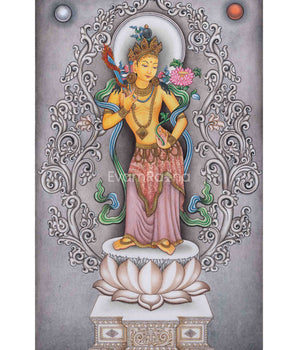 Nepali Pauba Print For The Practice Of Manjushri Mantra | Manjushri The Bodhisattva Of Wisdom Print