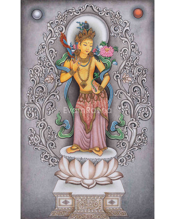 Nepali Pauba Print For The Practice Of Manjushri Mantra | Manjushri The Bodhisattva Of Wisdom Print