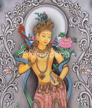 Nepali Pauba Print For The Practice Of Manjushri Mantra | Manjushri The Bodhisattva Of Wisdom Print