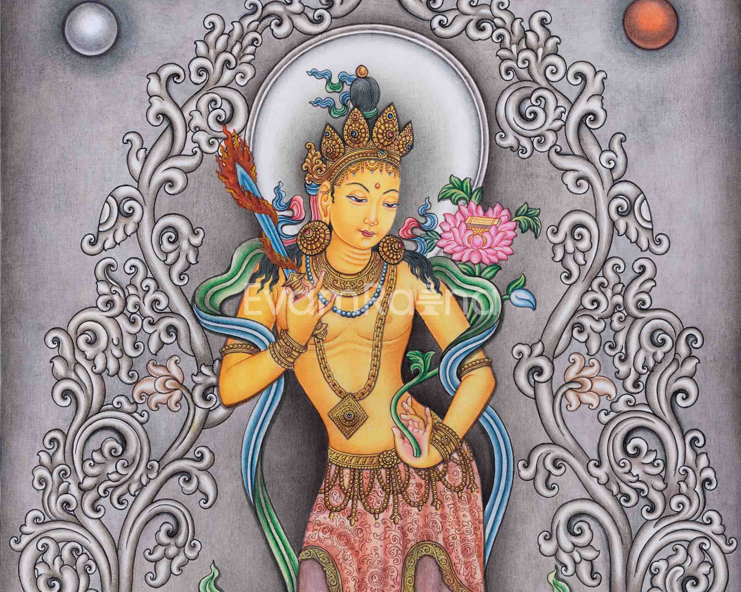 Nepali Pauba Print For The Practice Of Manjushri Mantra | Manjushri The Bodhisattva Of Wisdom Print