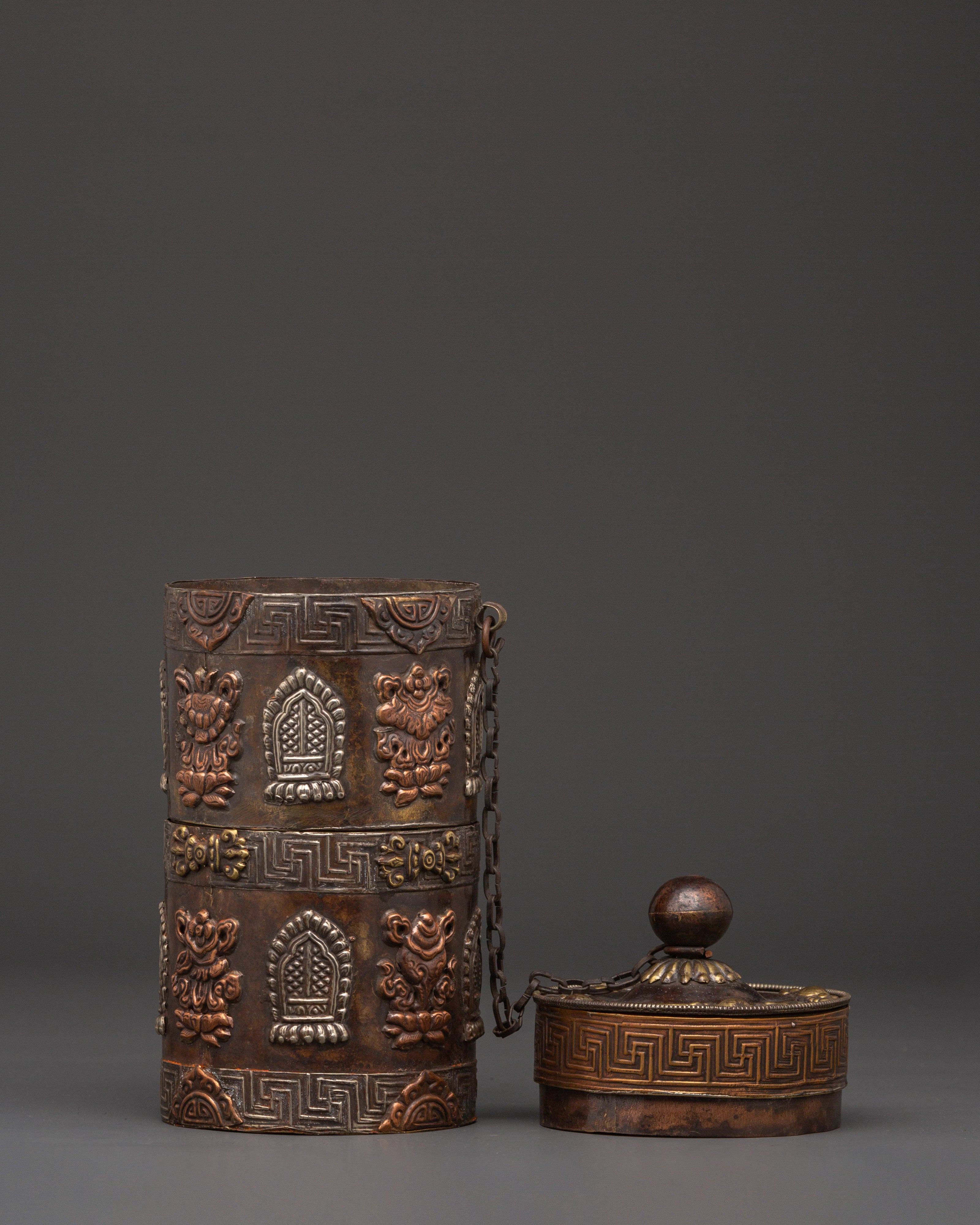 White Metal Rice Pot Ritual Vessel | With Copper Body for Spiritual Offerings