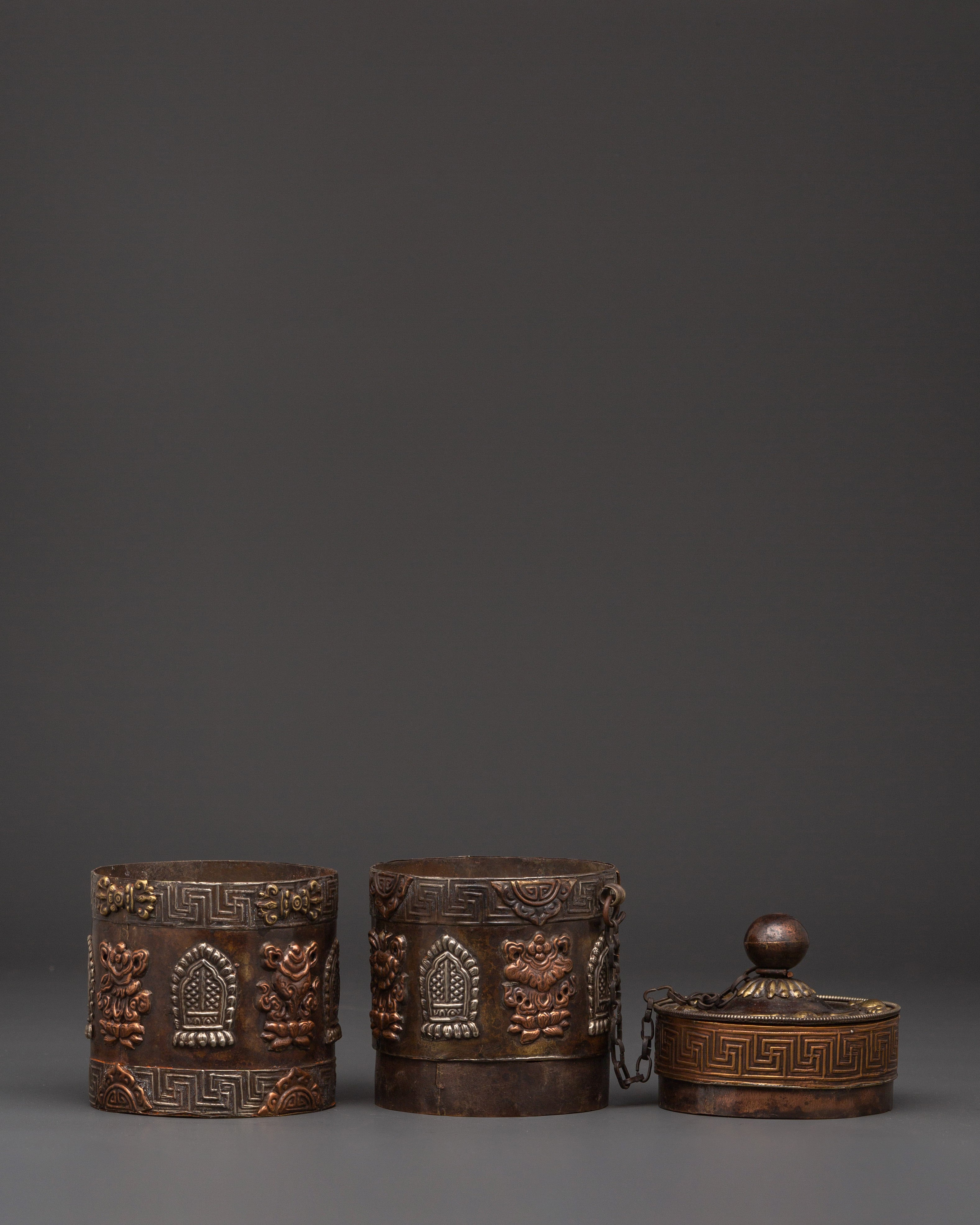 White Metal Rice Pot Ritual Vessel | With Copper Body for Spiritual Offerings
