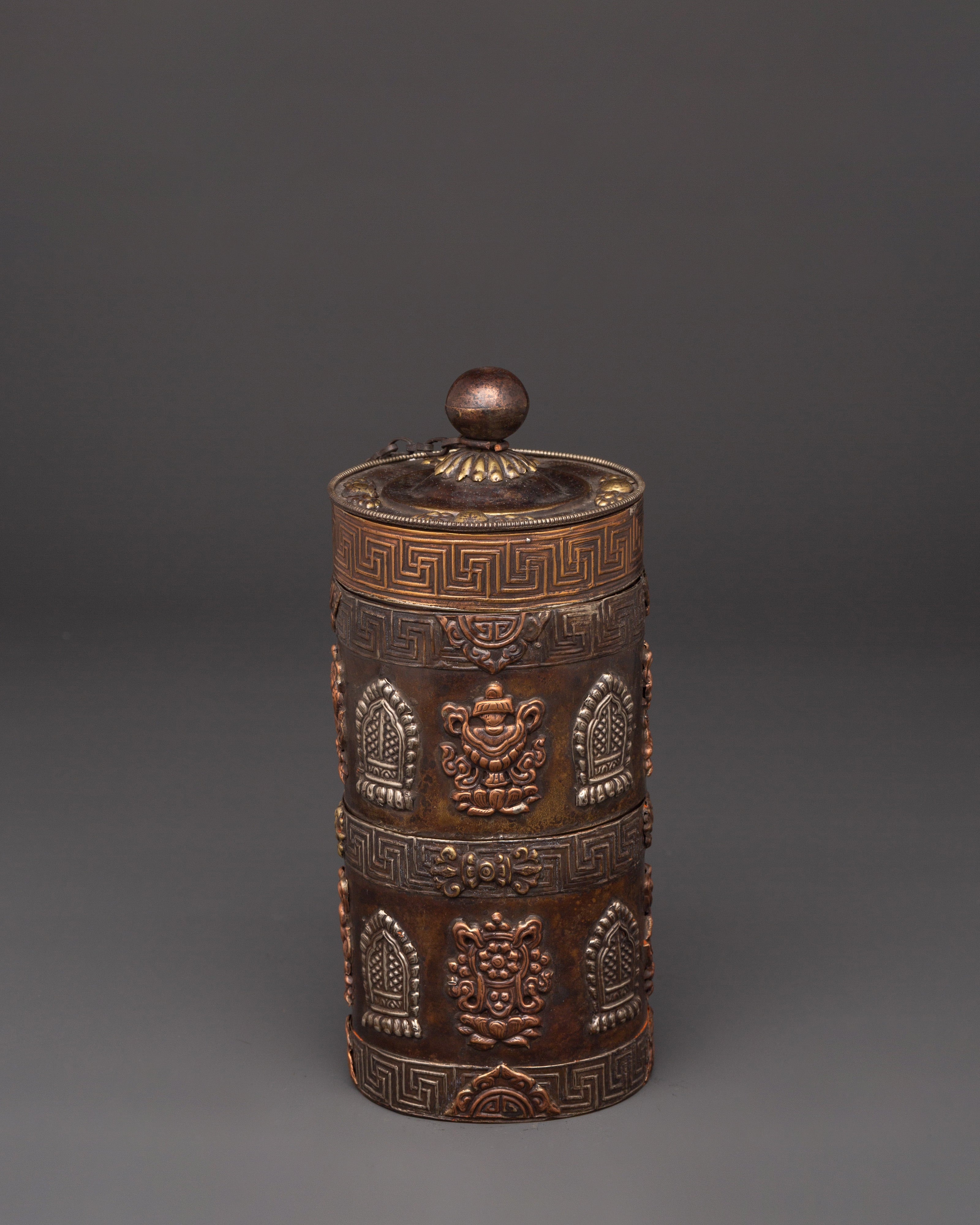 White Metal Rice Pot Ritual Vessel | With Copper Body for Spiritual Offerings