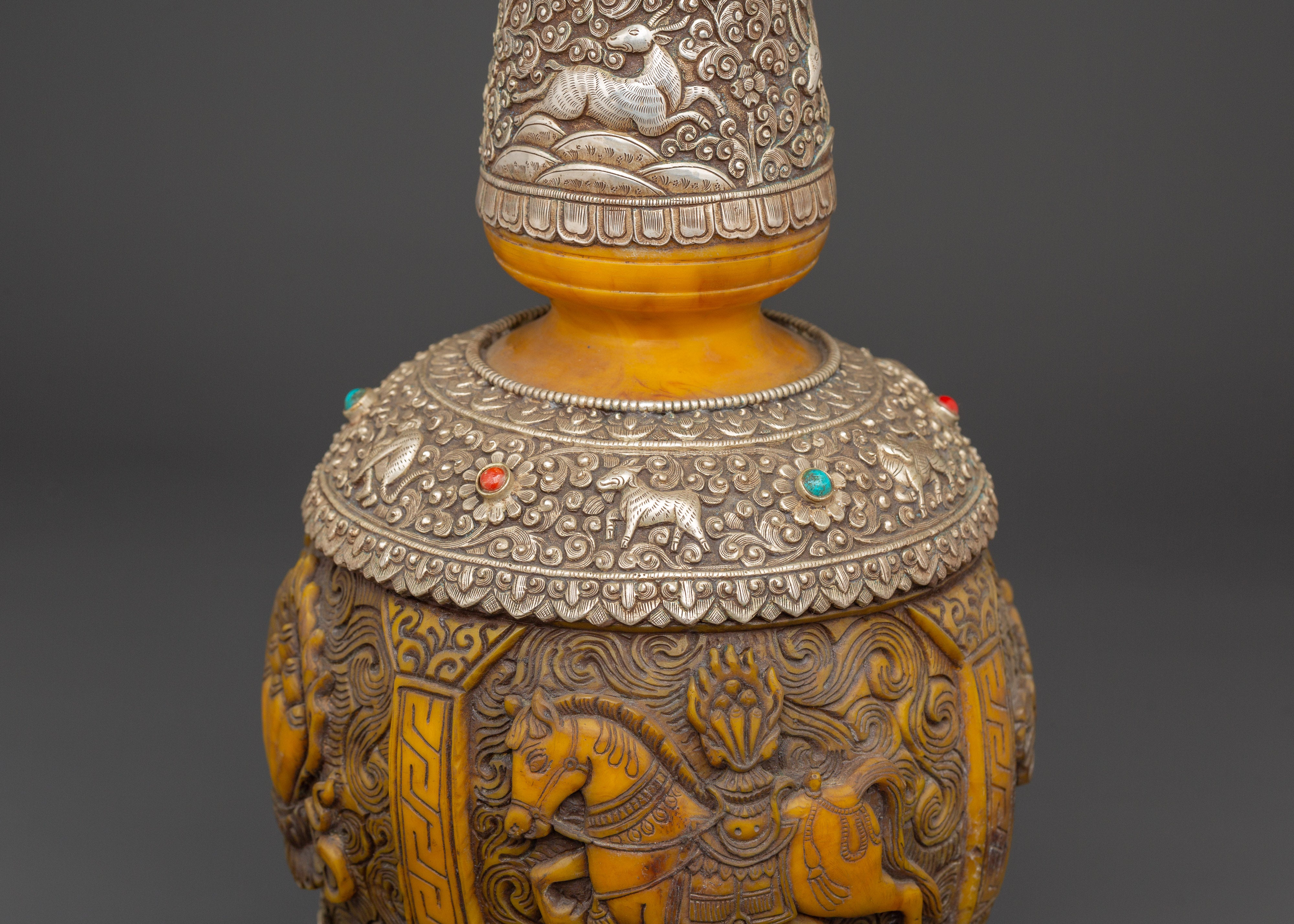 Traditional Tibetan Vase | Handcrafted Copper and Silver Plated Himalayan Flower Vase
