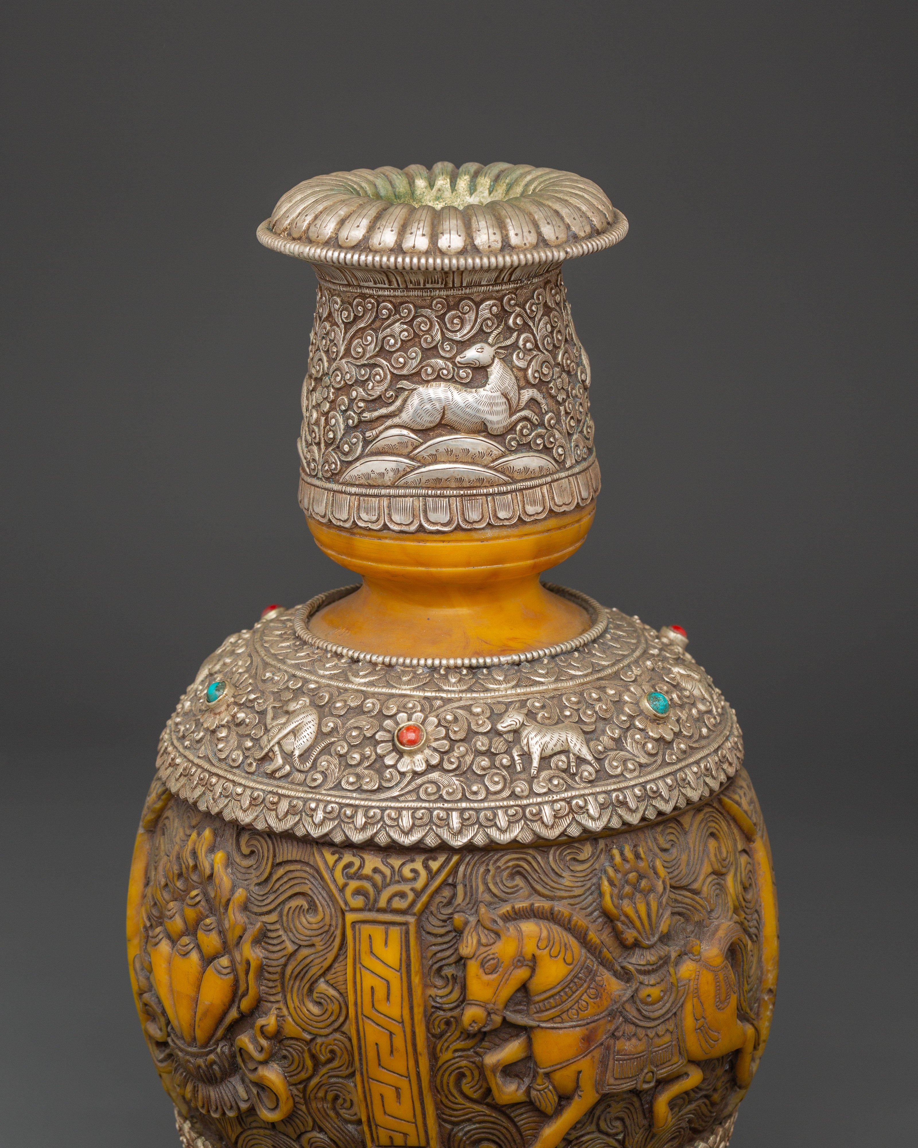 Traditional Tibetan Vase | Handcrafted Copper and Silver Plated Himalayan Flower Vase