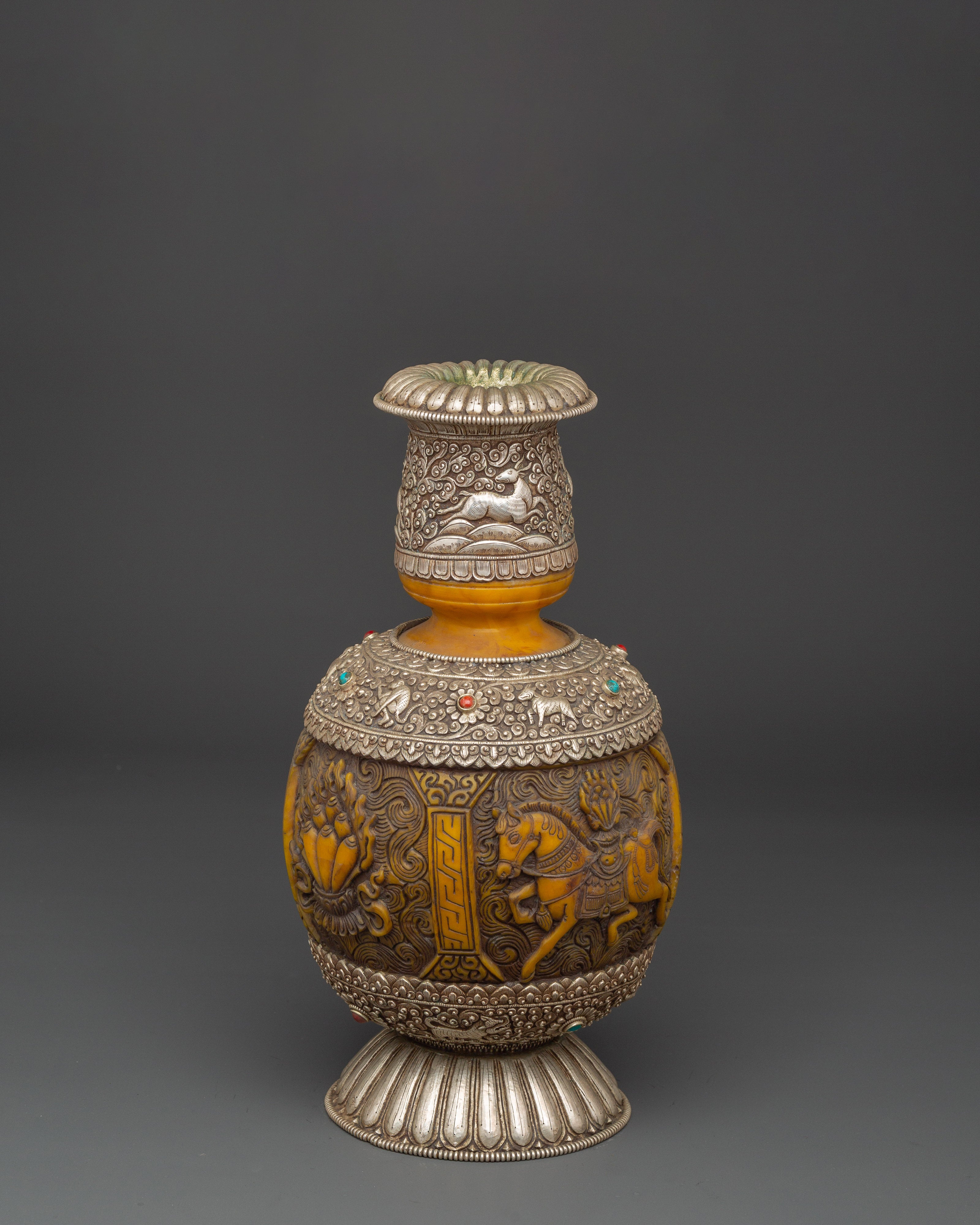 Traditional Tibetan Vase | Handcrafted Copper and Silver Plated Himalayan Flower Vase