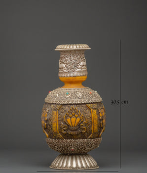 Traditional Tibetan Vase | Handcrafted Copper and Silver Plated Himalayan Flower Vase