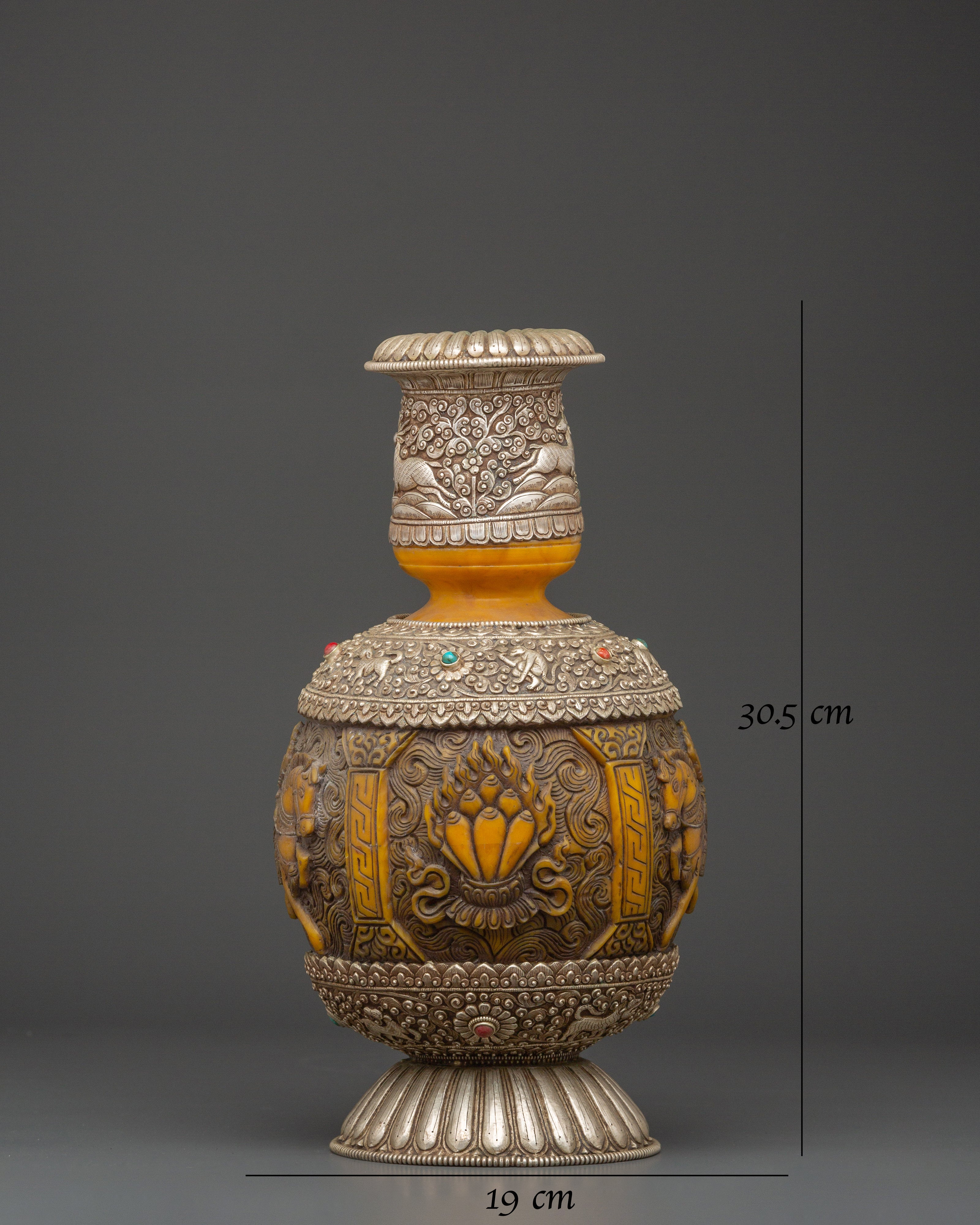 Traditional Tibetan Vase | Handcrafted Copper and Silver Plated Himalayan Flower Vase