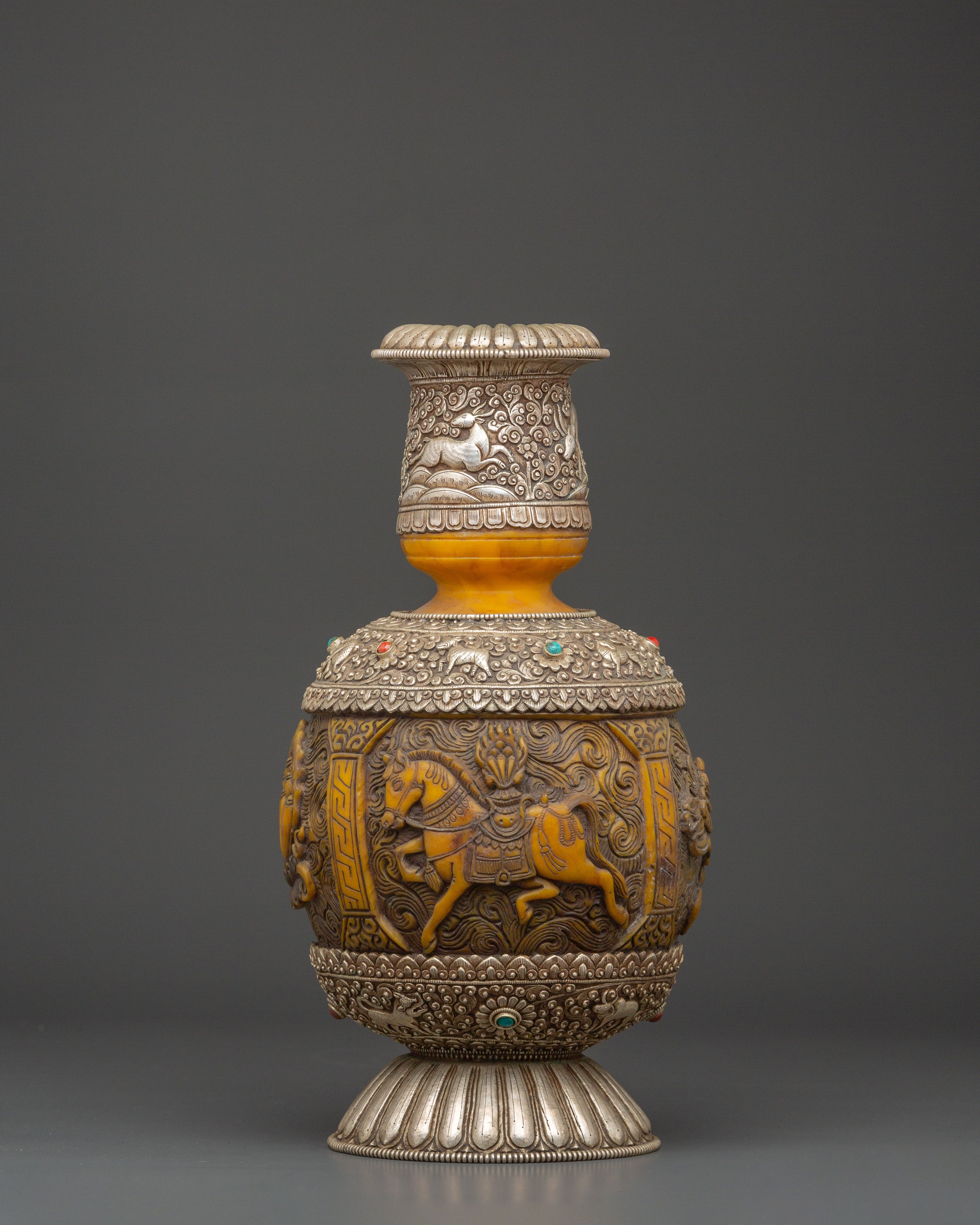 Traditional Tibetan Vase | Handcrafted Copper and Silver Plated Himalayan Flower Vase