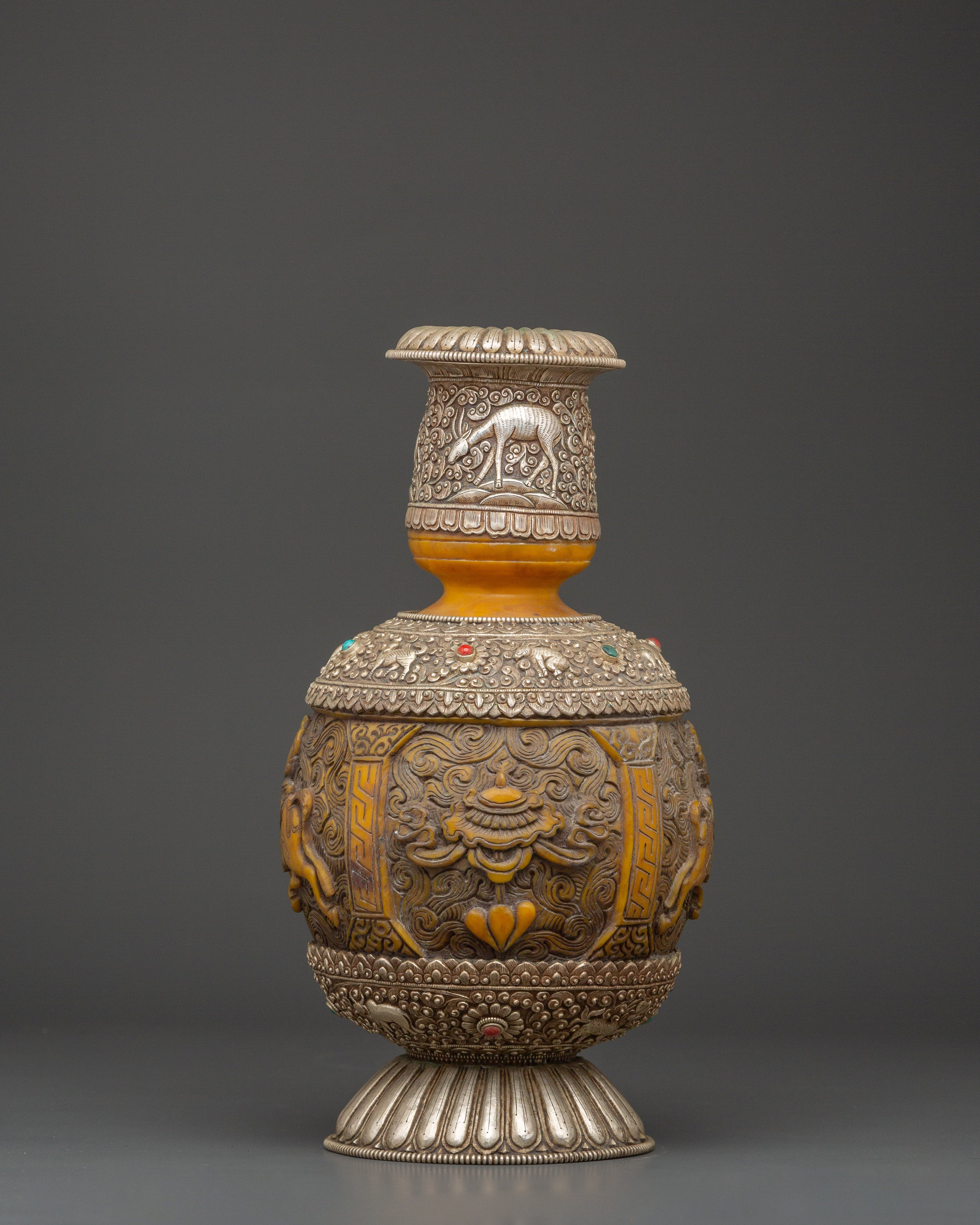 Traditional Tibetan Vase | Handcrafted Copper and Silver Plated Himalayan Flower Vase