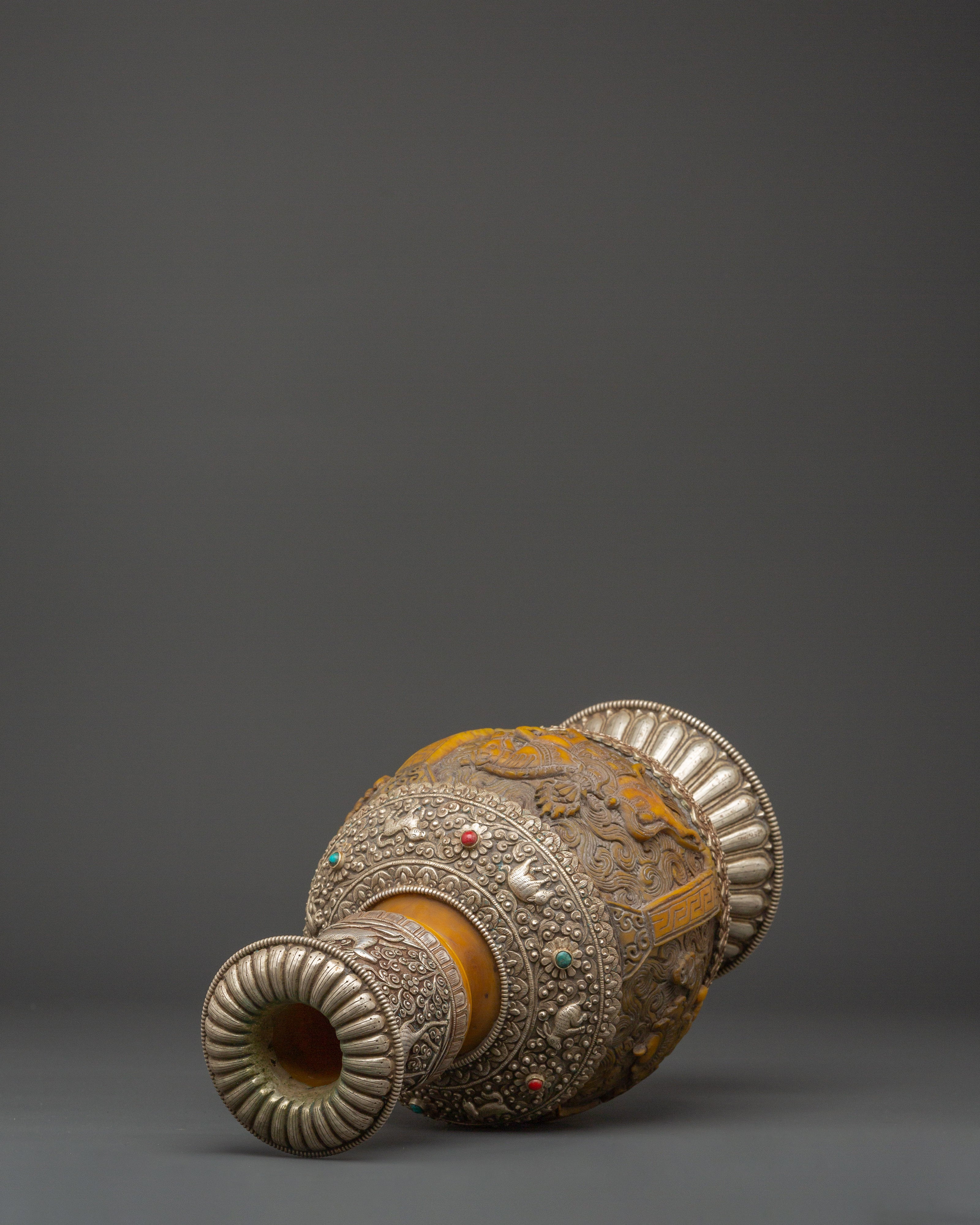 Traditional Tibetan Vase | Handcrafted Copper and Silver Plated Himalayan Flower Vase