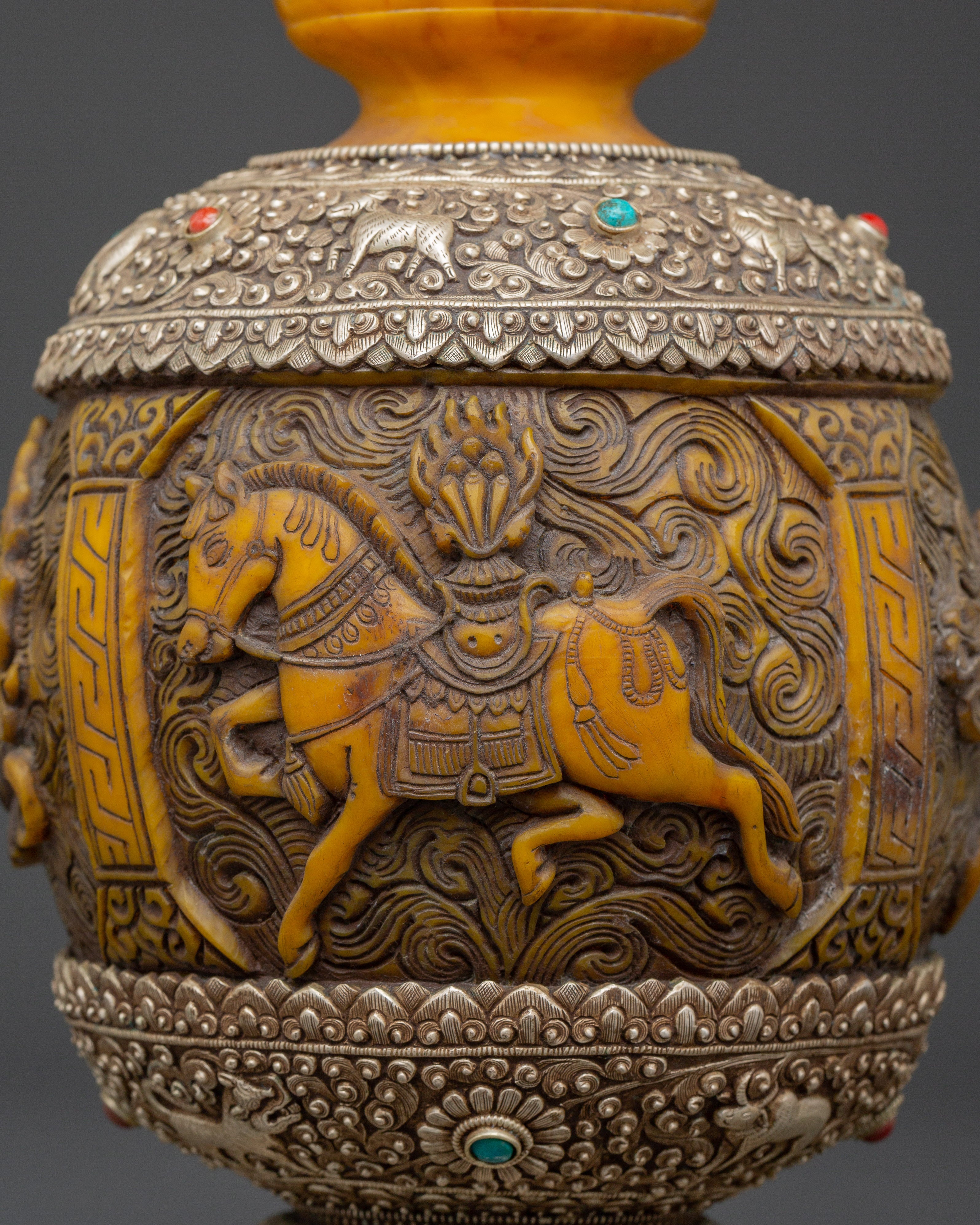 Traditional Tibetan Vase | Handcrafted Copper and Silver Plated Himalayan Flower Vase