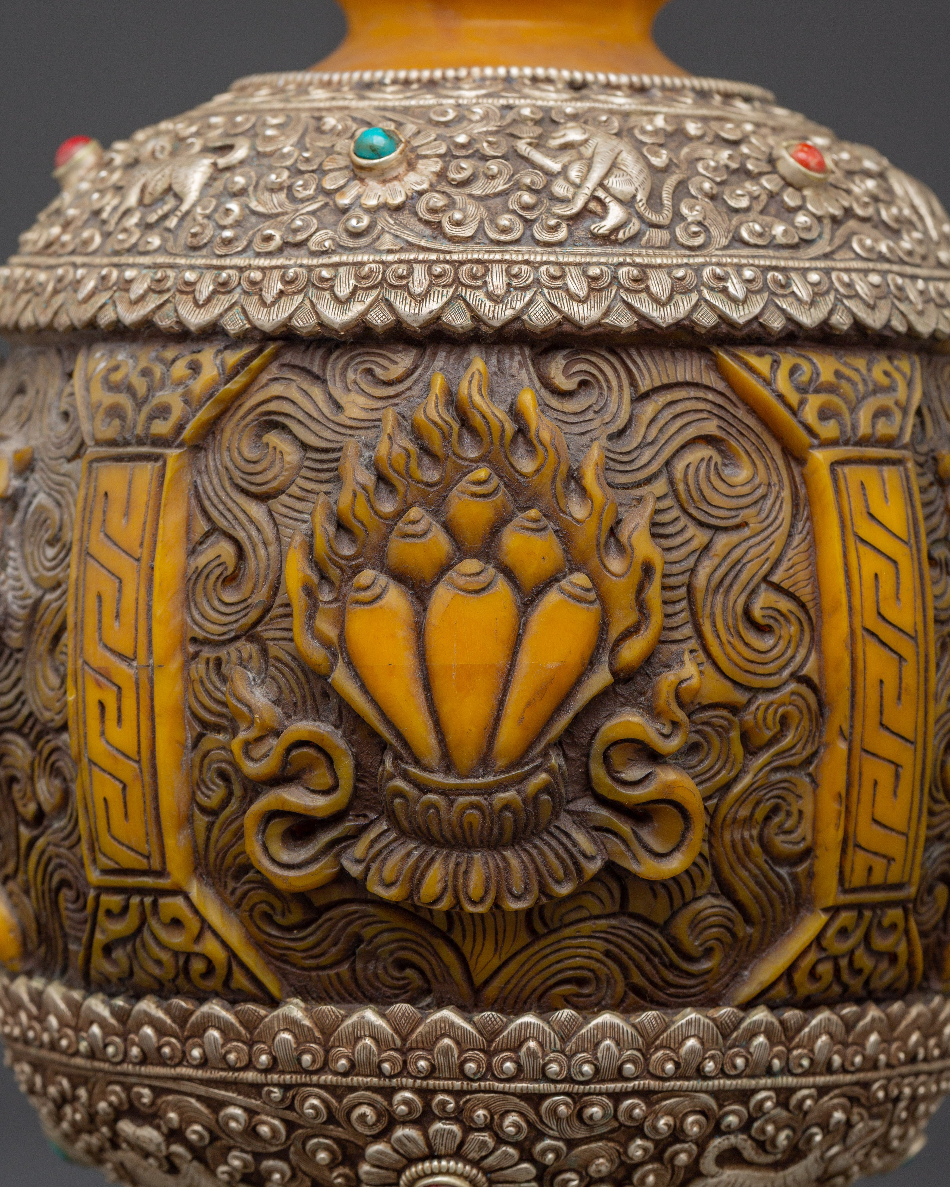 Traditional Tibetan Vase | Handcrafted Copper and Silver Plated Himalayan Flower Vase