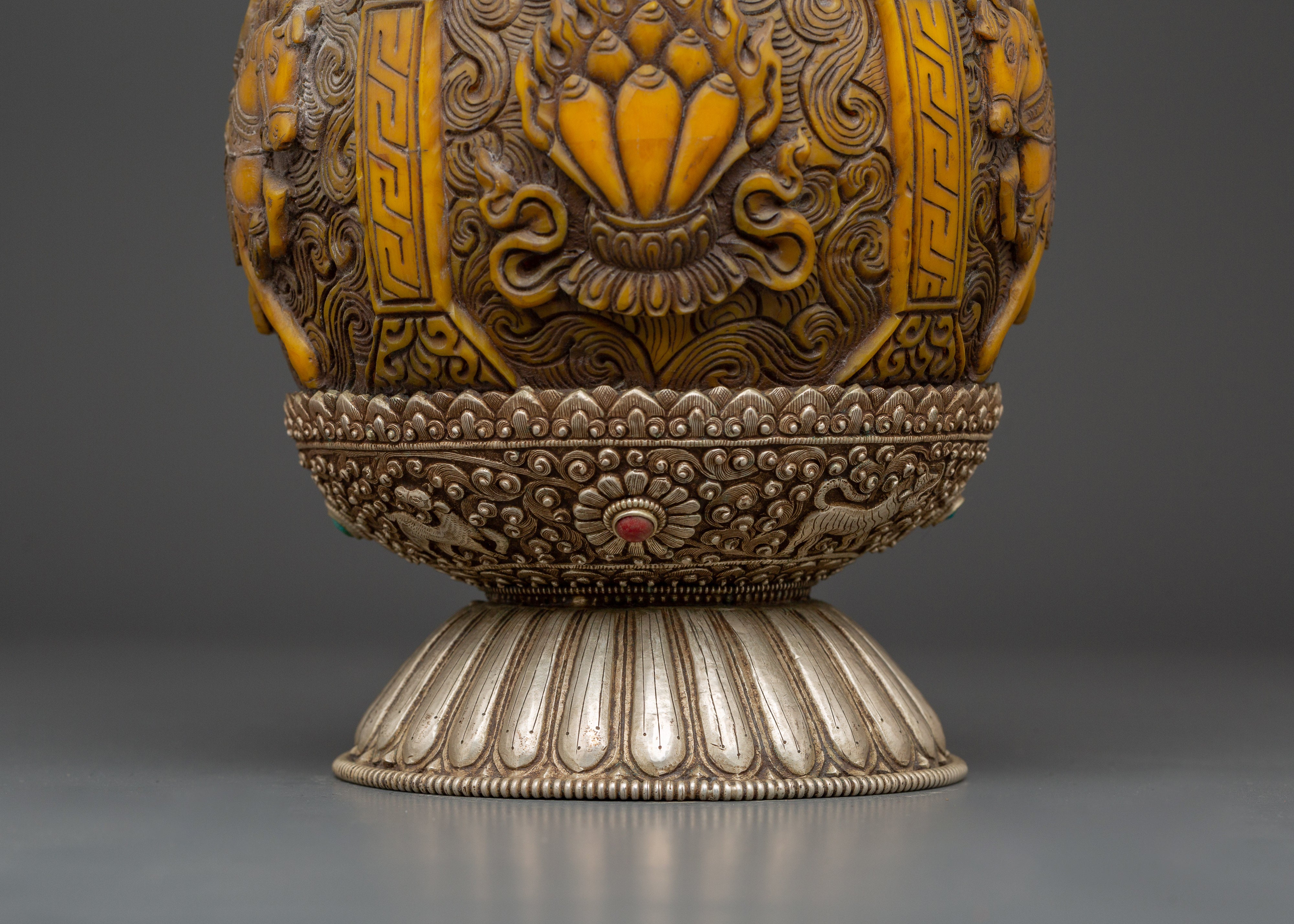 Traditional Tibetan Vase | Handcrafted Copper and Silver Plated Himalayan Flower Vase