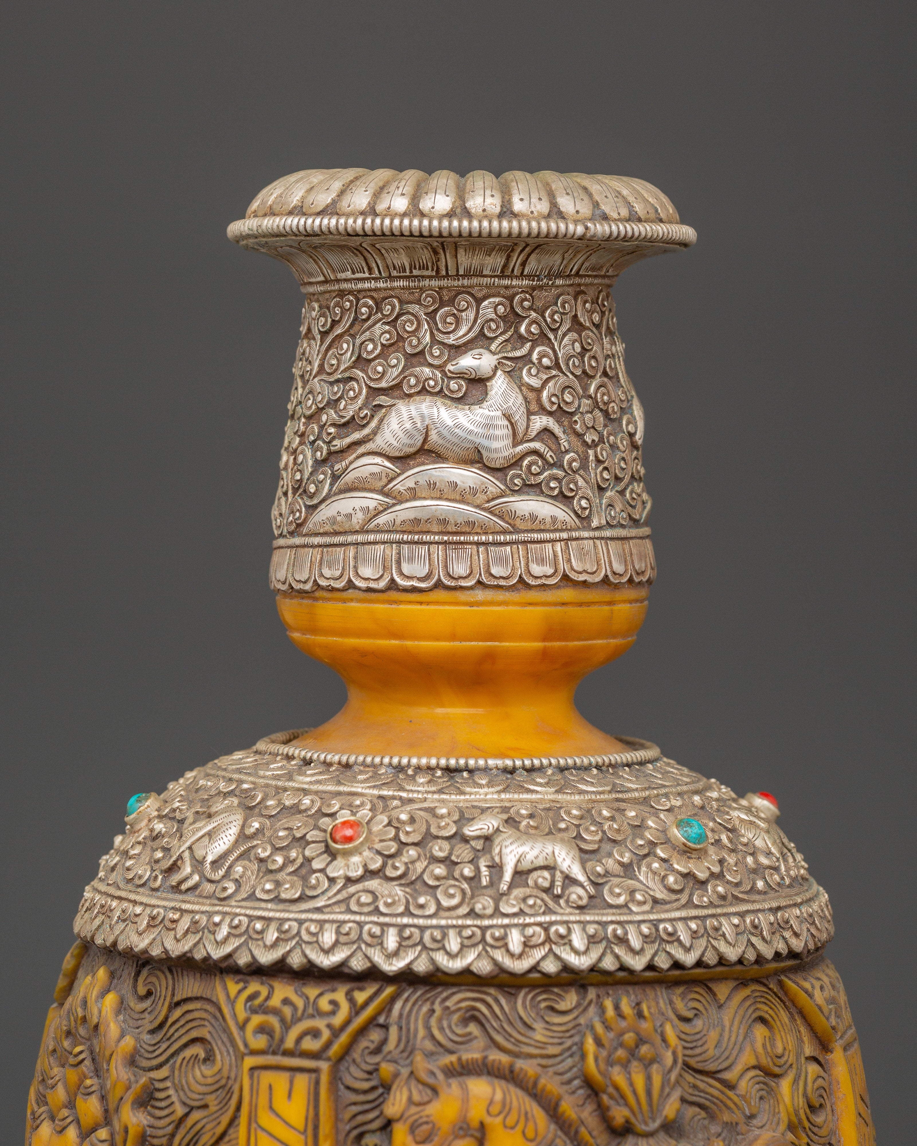 Traditional Tibetan Vase | Handcrafted Copper and Silver Plated Himalayan Flower Vase
