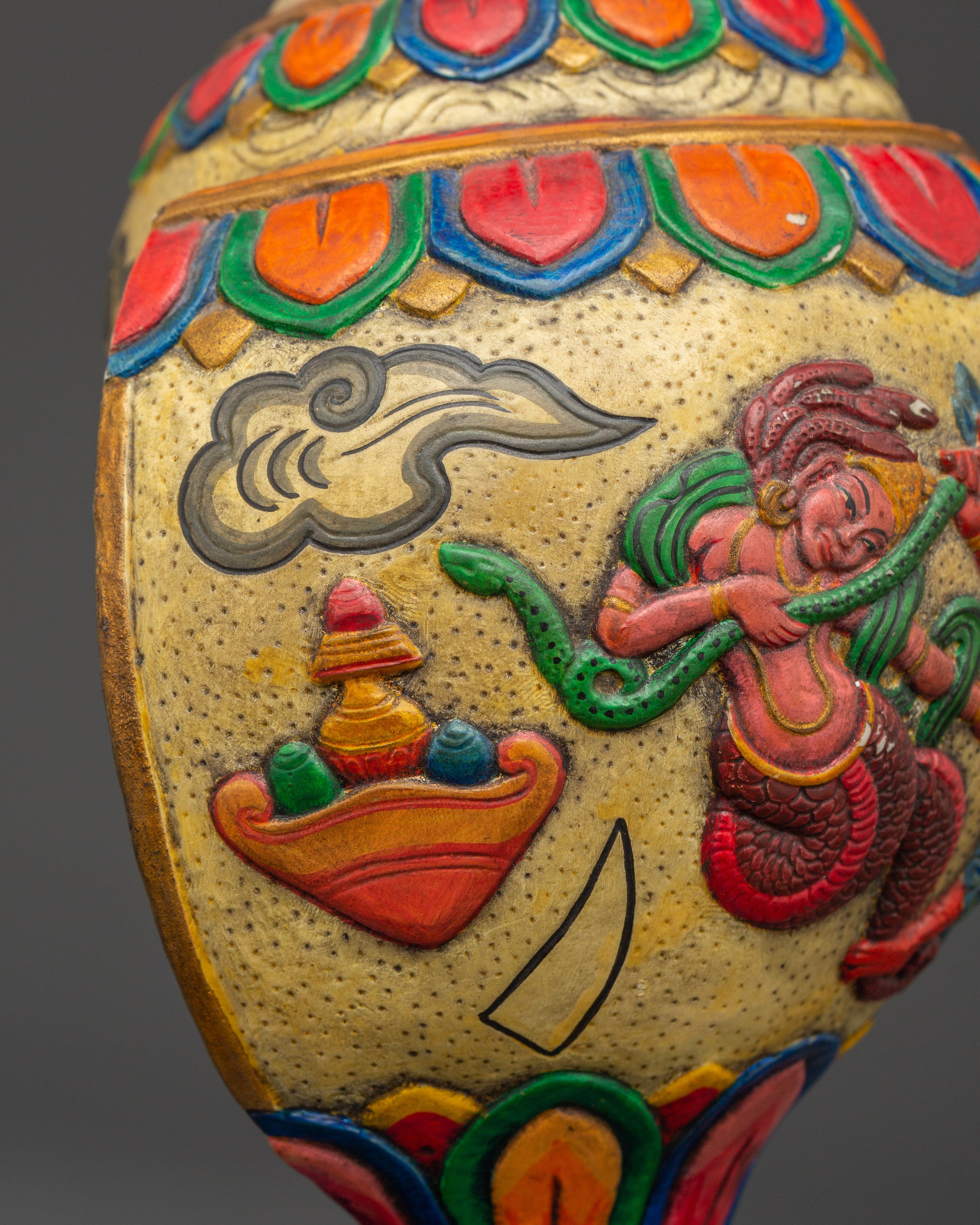 Tibetan Puja Conch Shell | Hand-Painted Ritual Shankha