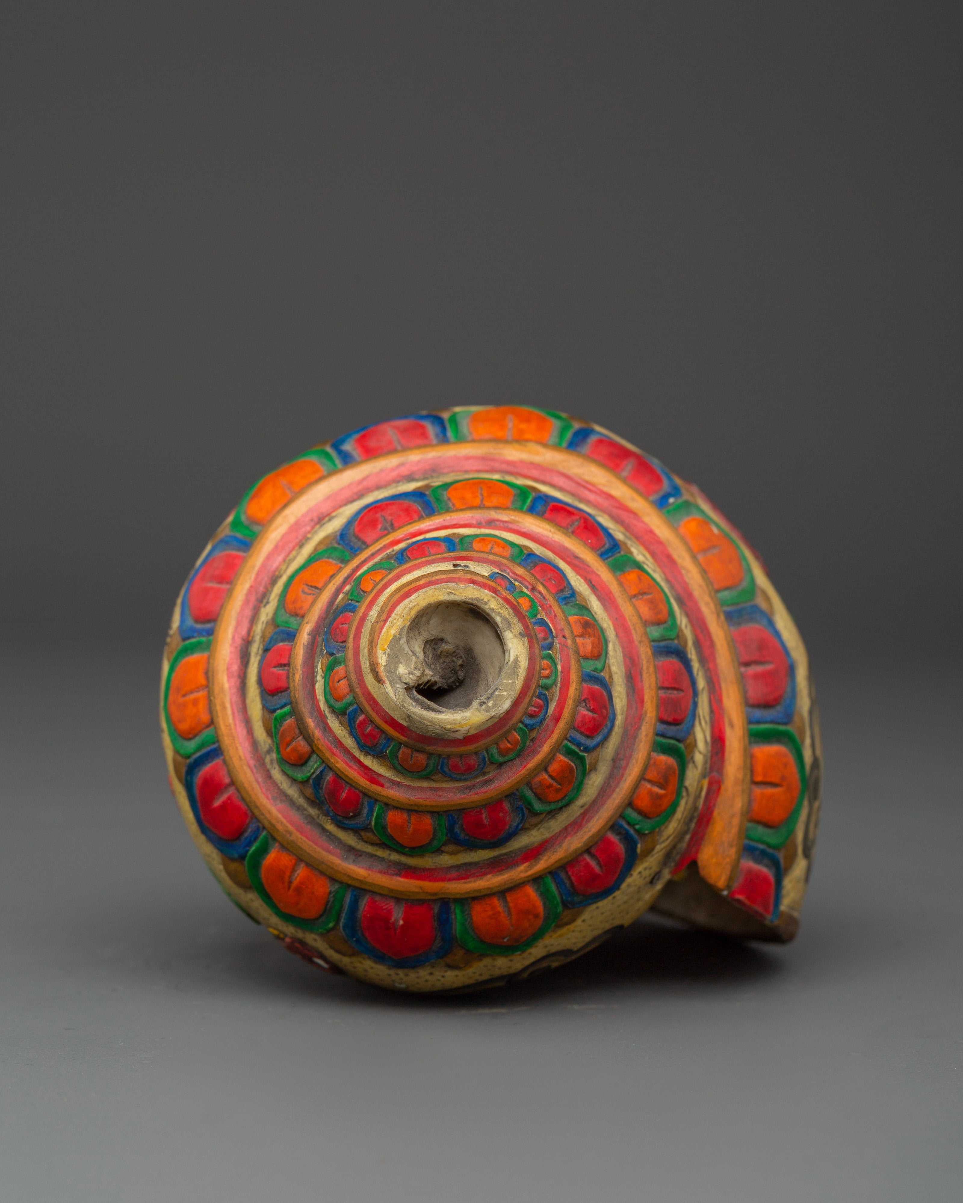 Tibetan Puja Conch Shell | Hand-Painted Ritual Shankha