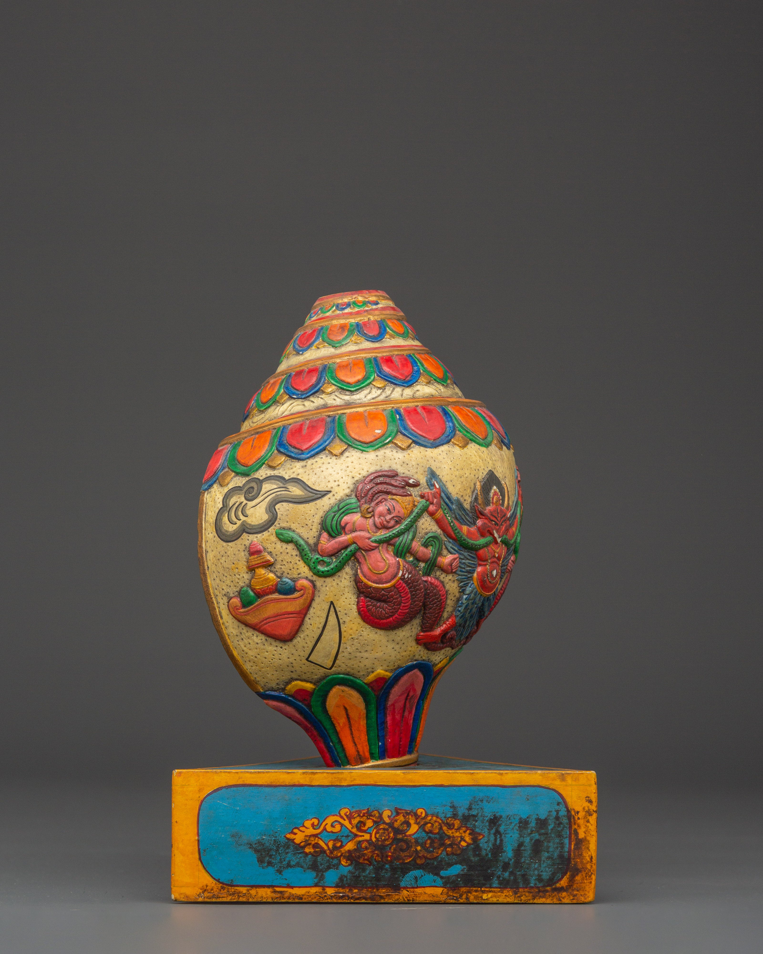 Tibetan Puja Conch Shell | Hand-Painted Ritual Shankha