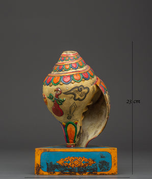 Tibetan Puja Conch Shell | Hand-Painted Ritual Shankha