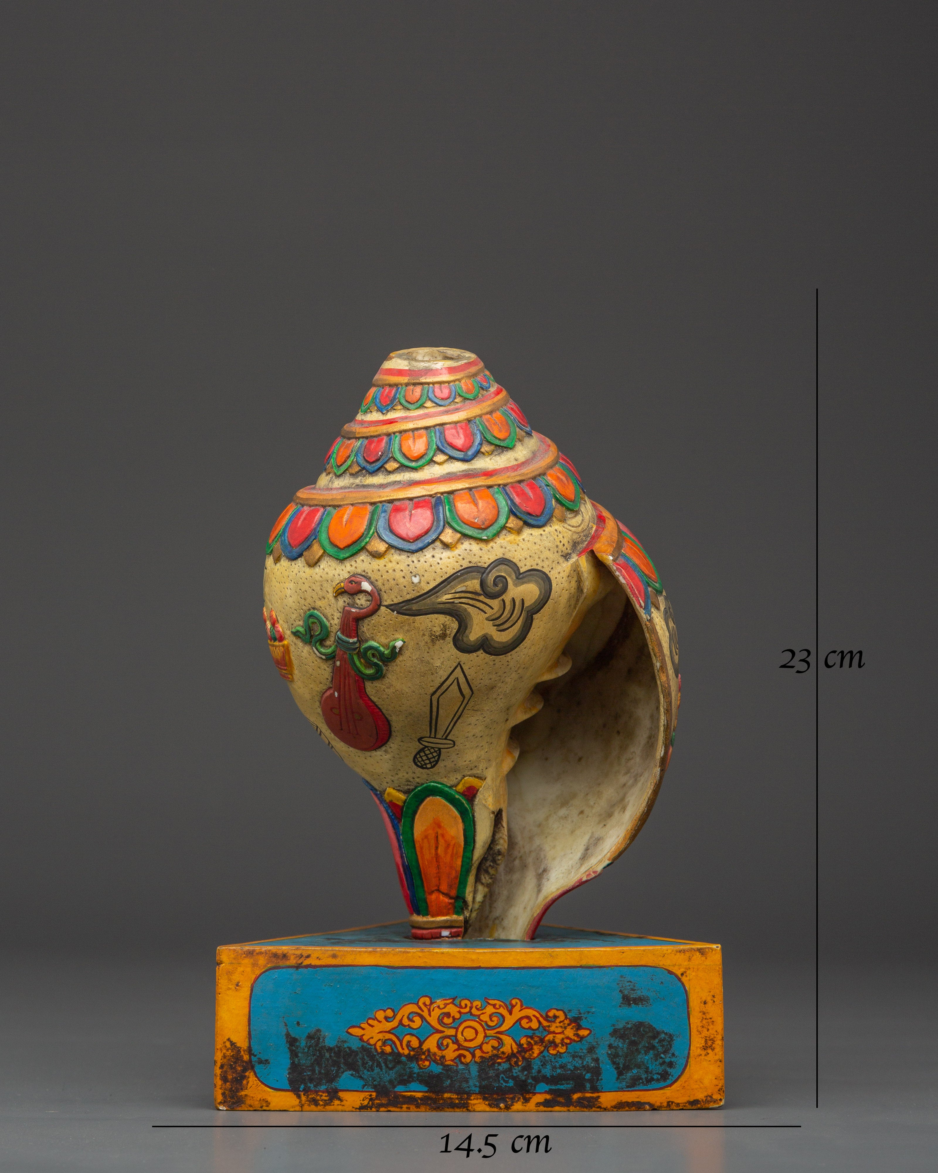 Tibetan Puja Conch Shell | Hand-Painted Ritual Shankha