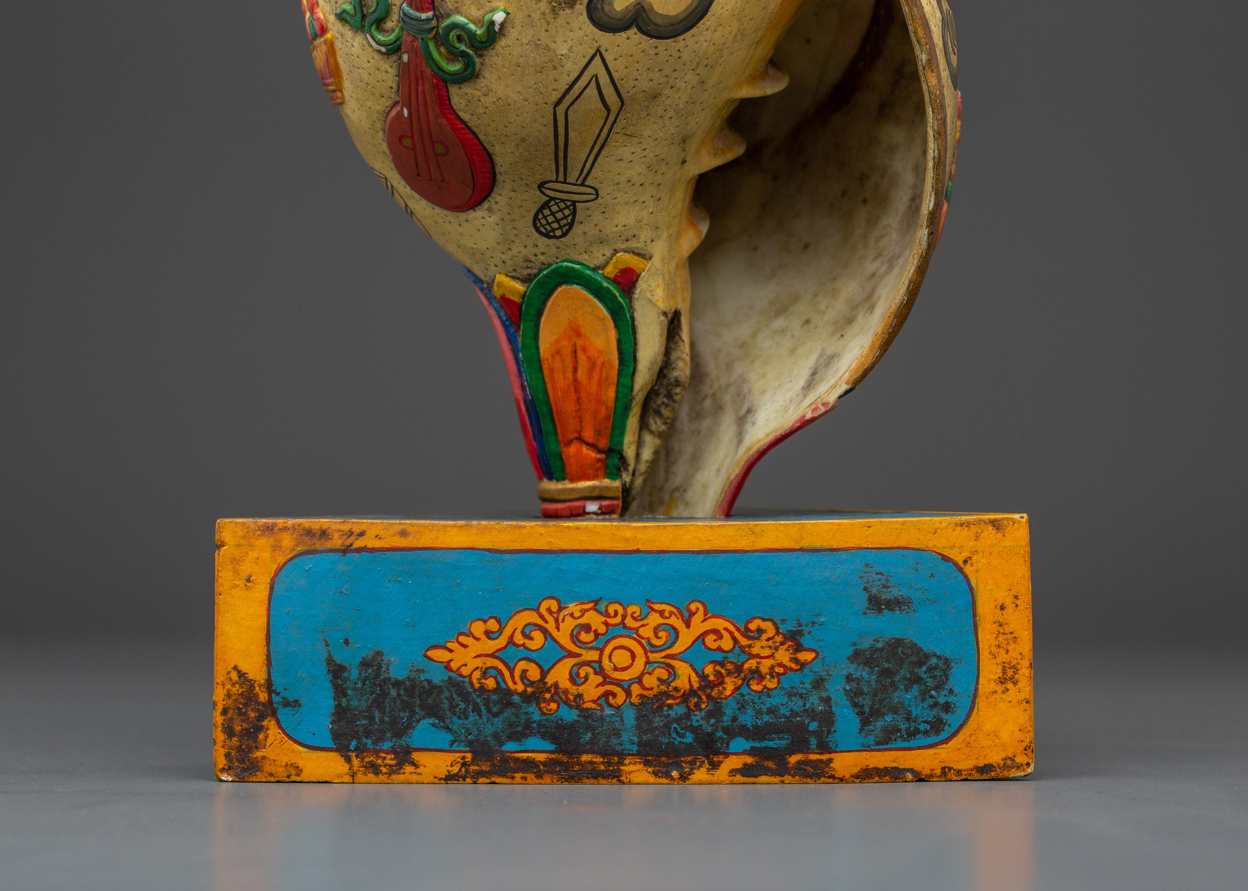 Tibetan Puja Conch Shell | Hand-Painted Ritual Shankha