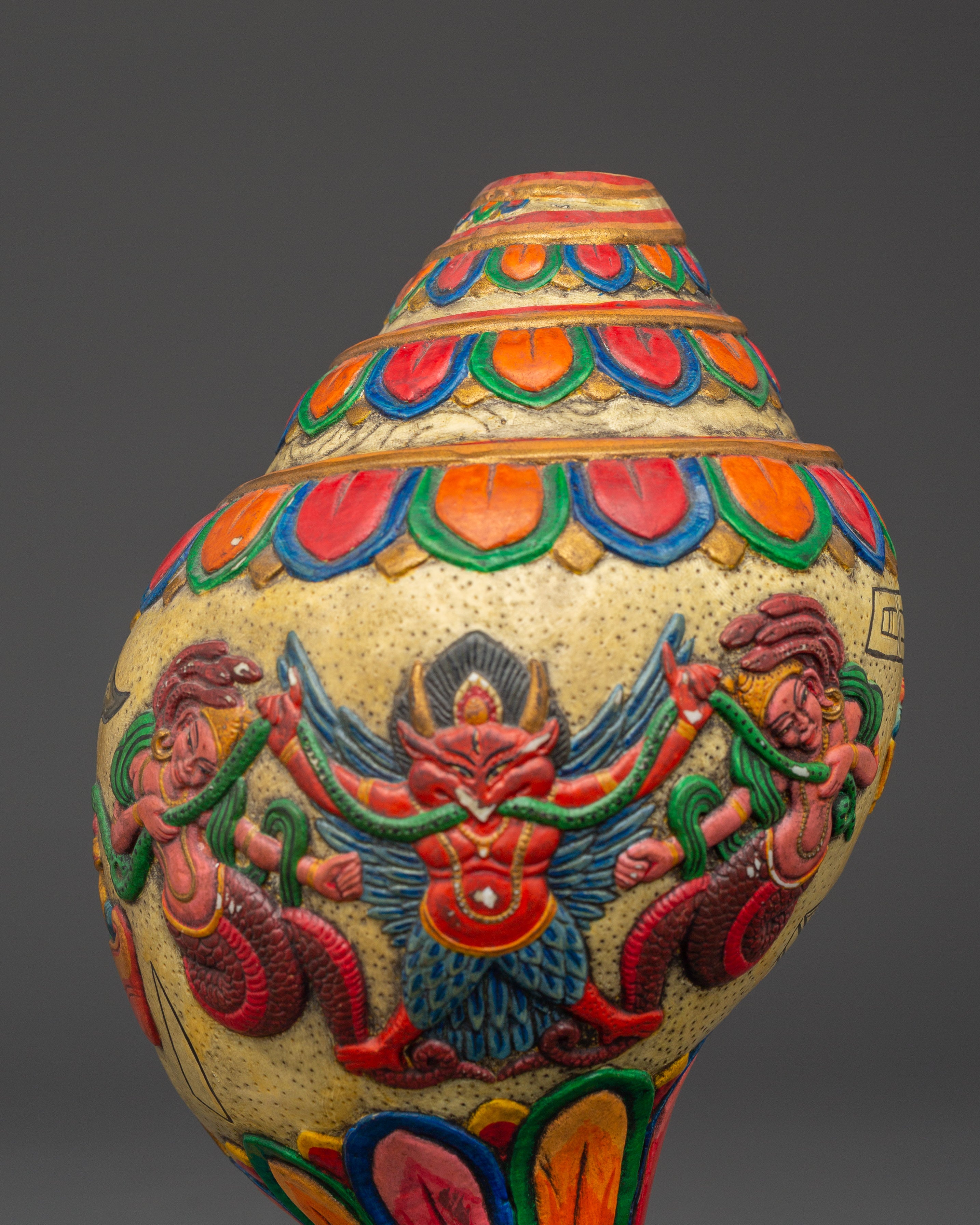 Tibetan Puja Conch Shell | Hand-Painted Ritual Shankha