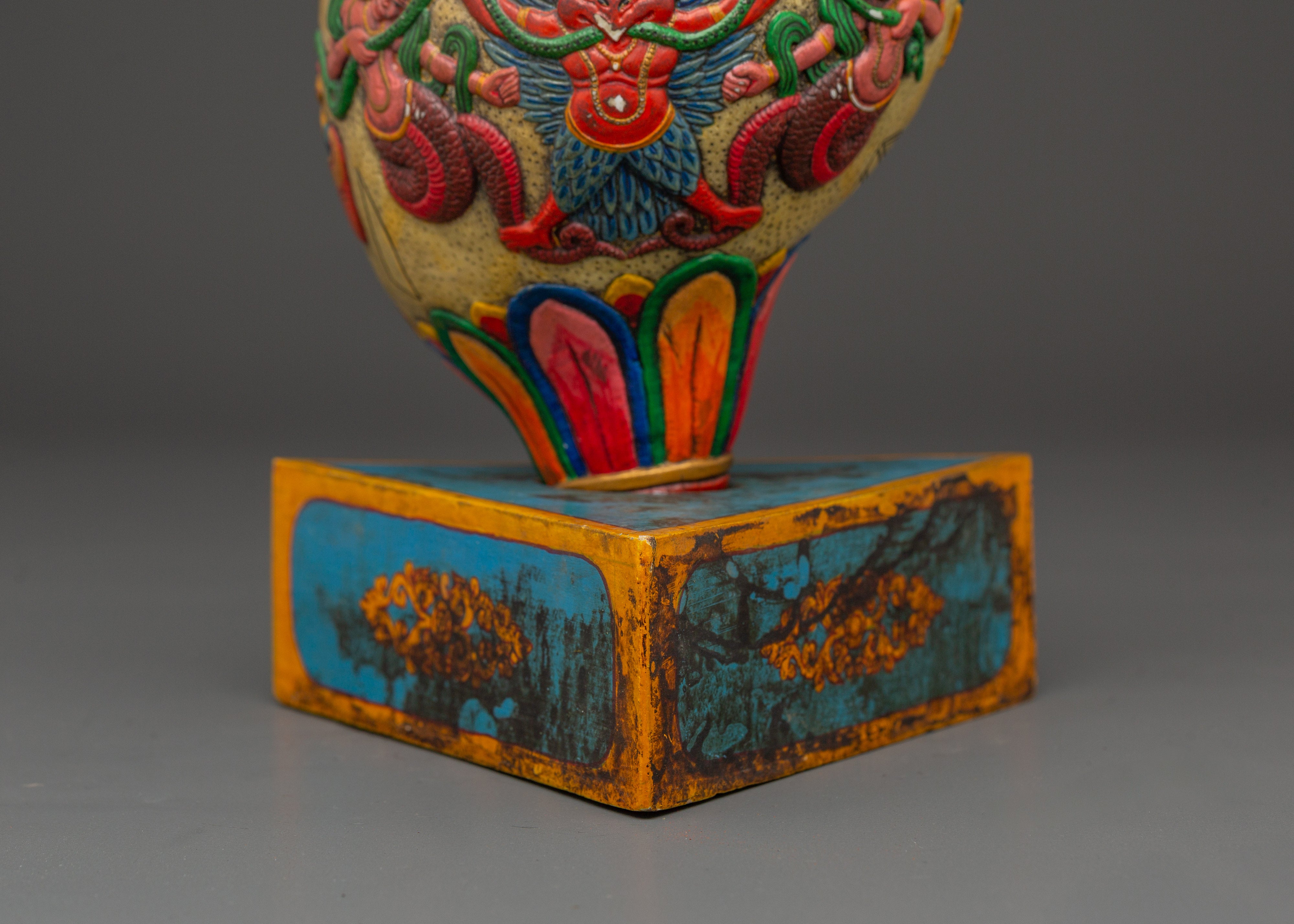 Tibetan Puja Conch Shell | Hand-Painted Ritual Shankha