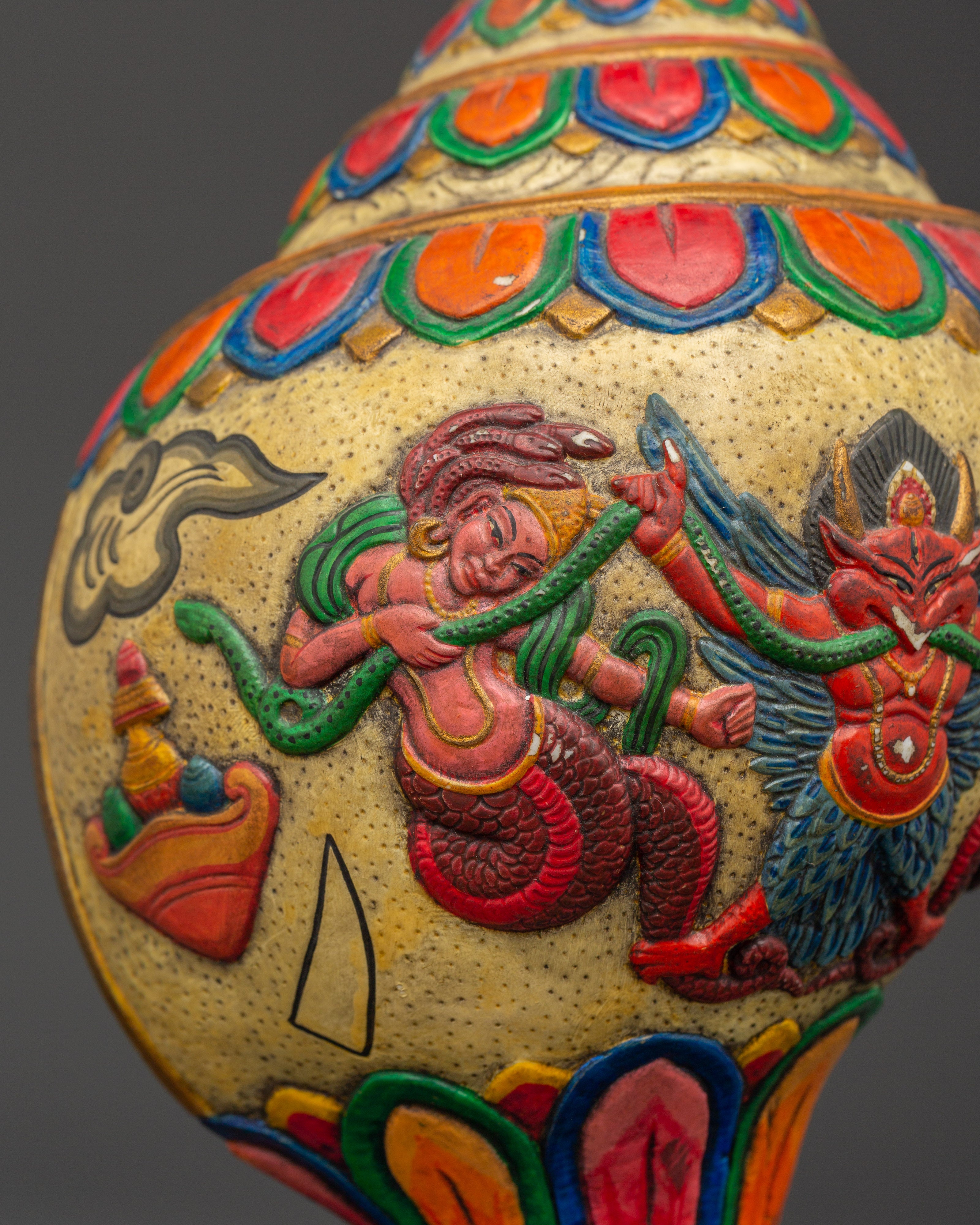 Tibetan Puja Conch Shell | Hand-Painted Ritual Shankha
