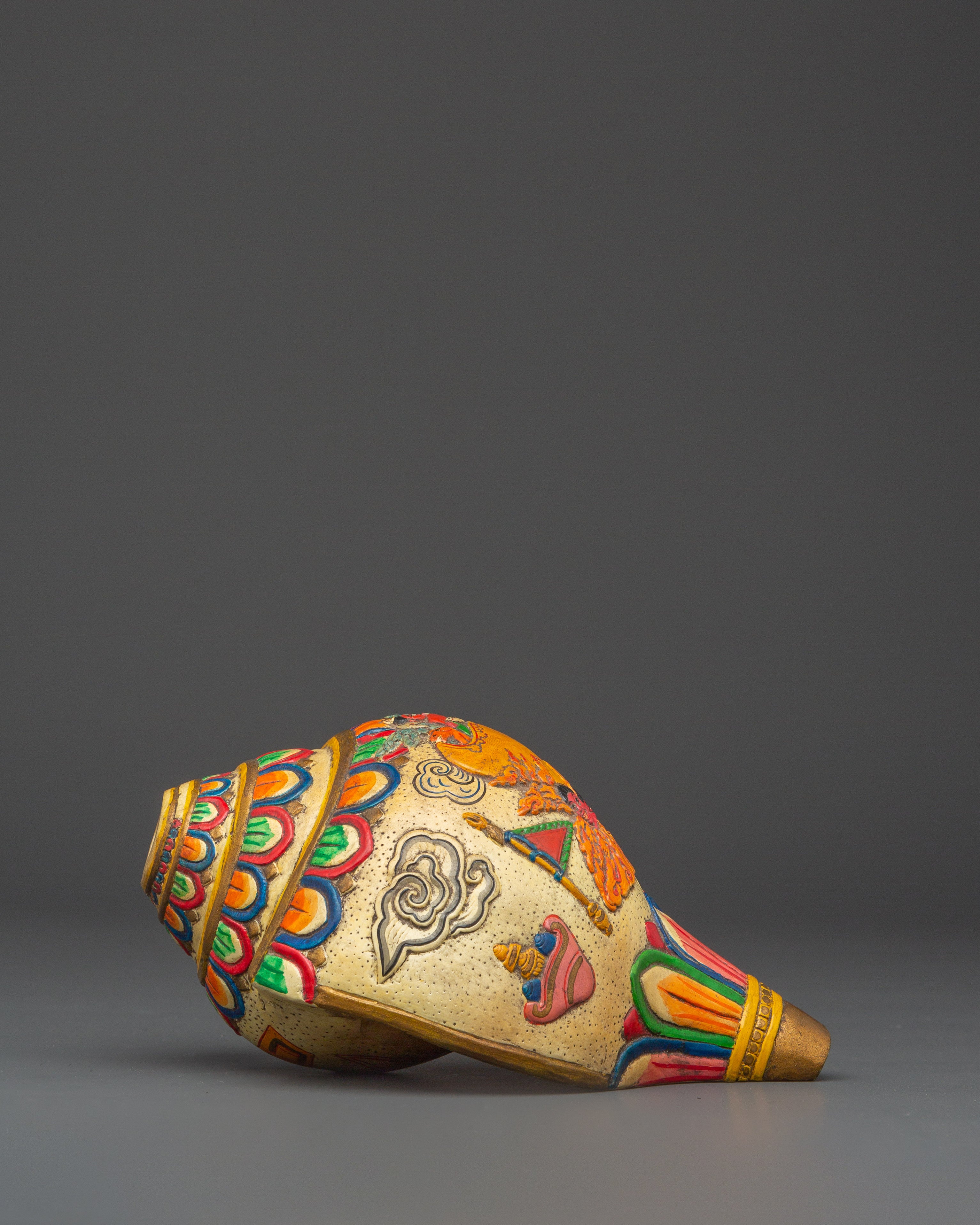 Tibetan Ritual Shankha | Hand-Painted Conch Shell with Acrylic Color