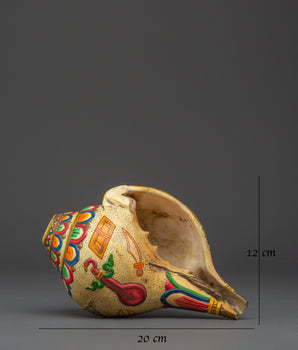 Tibetan Ritual Shankha | Hand-Painted Conch Shell with Acrylic Color