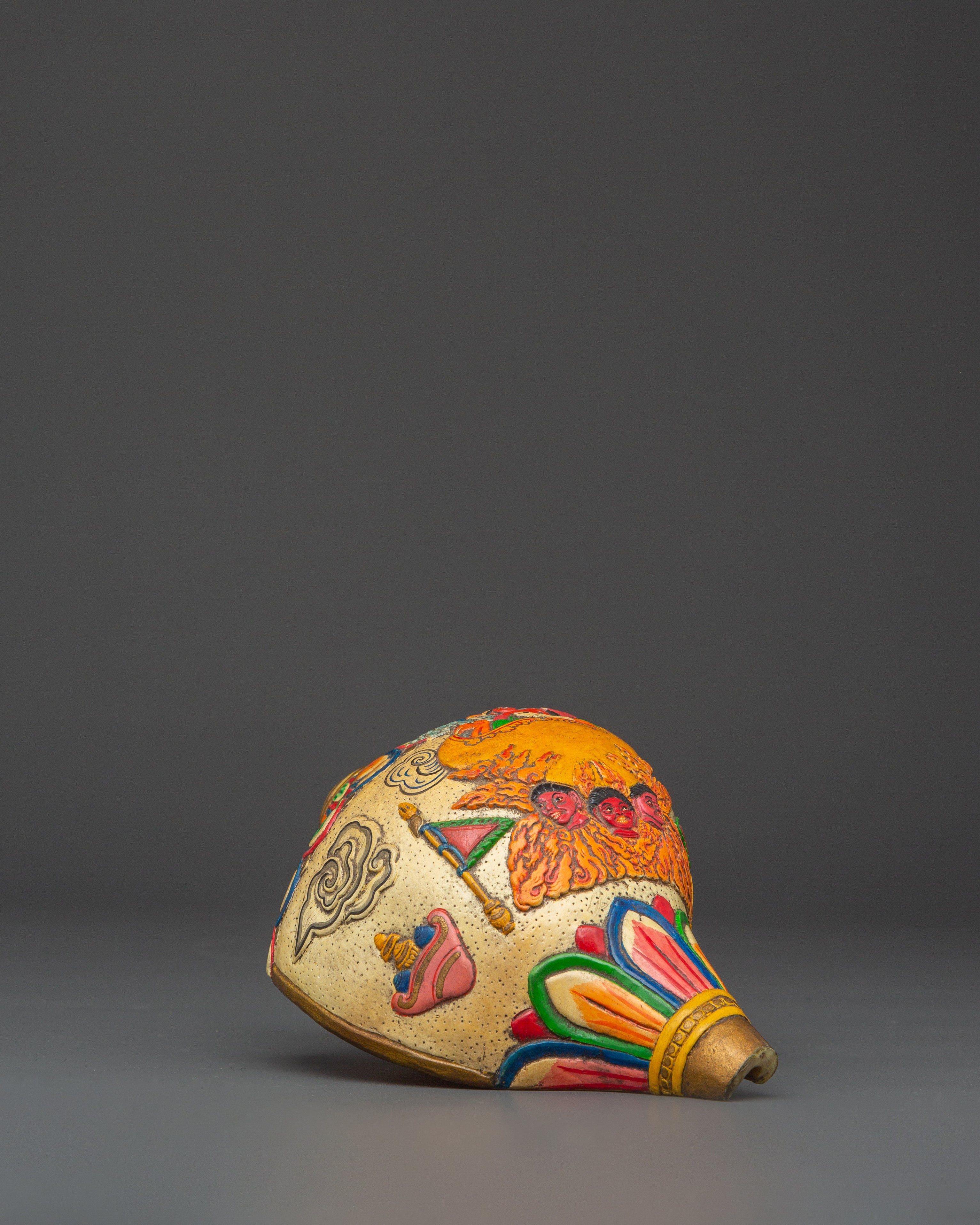Tibetan Ritual Shankha | Hand-Painted Conch Shell with Acrylic Color