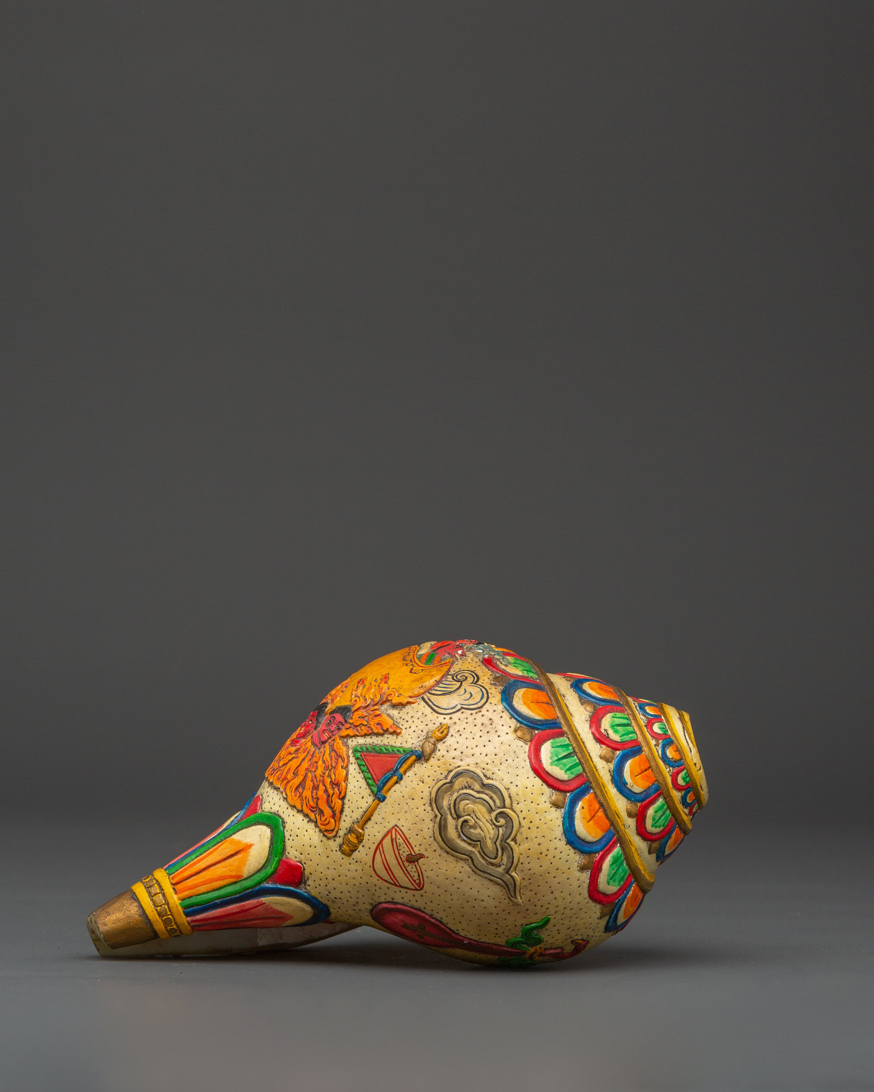 Tibetan Ritual Shankha | Hand-Painted Conch Shell with Acrylic Color