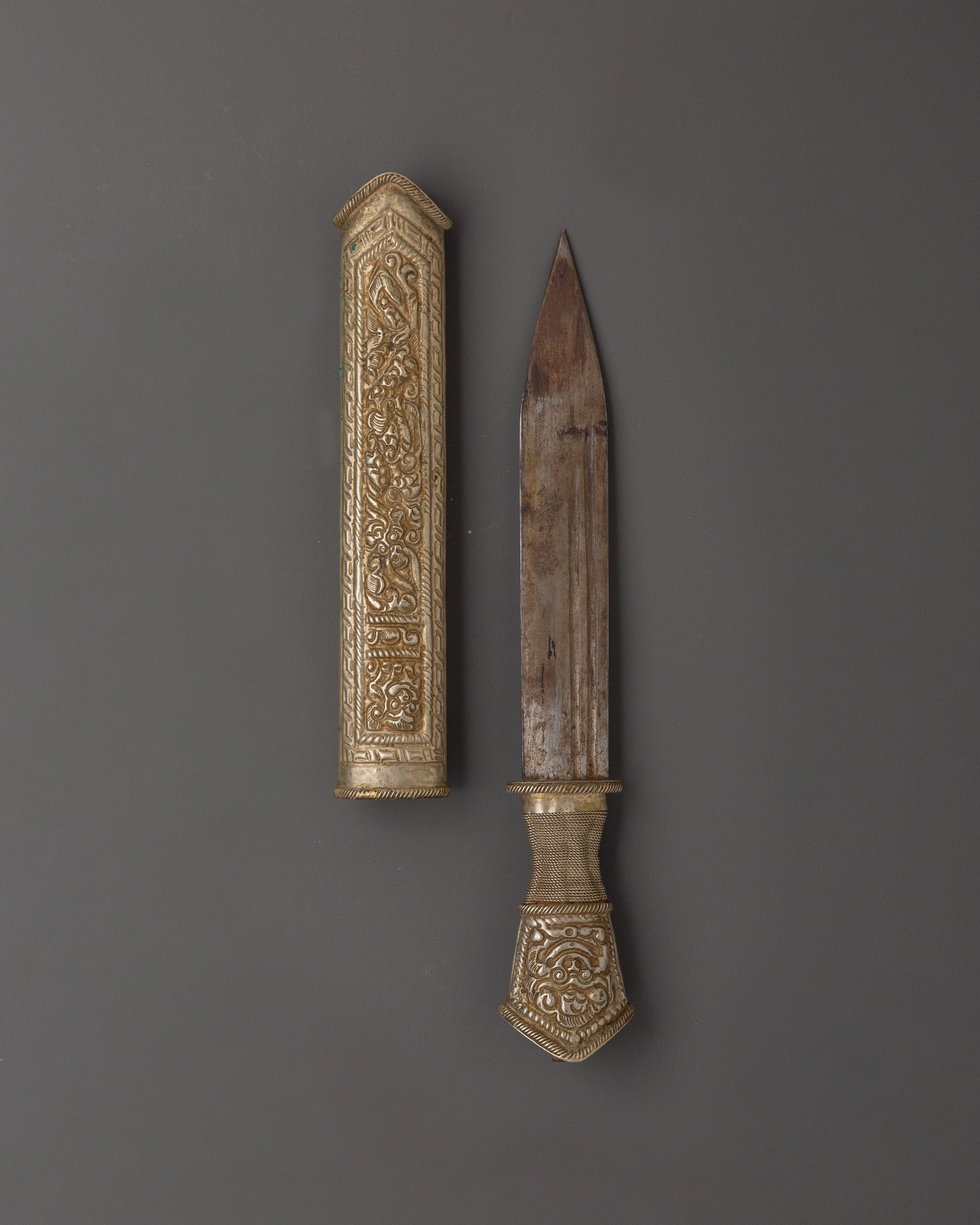 Handcrafted Ceremonial Dagger | White Metal & Iron Ritual Knife
