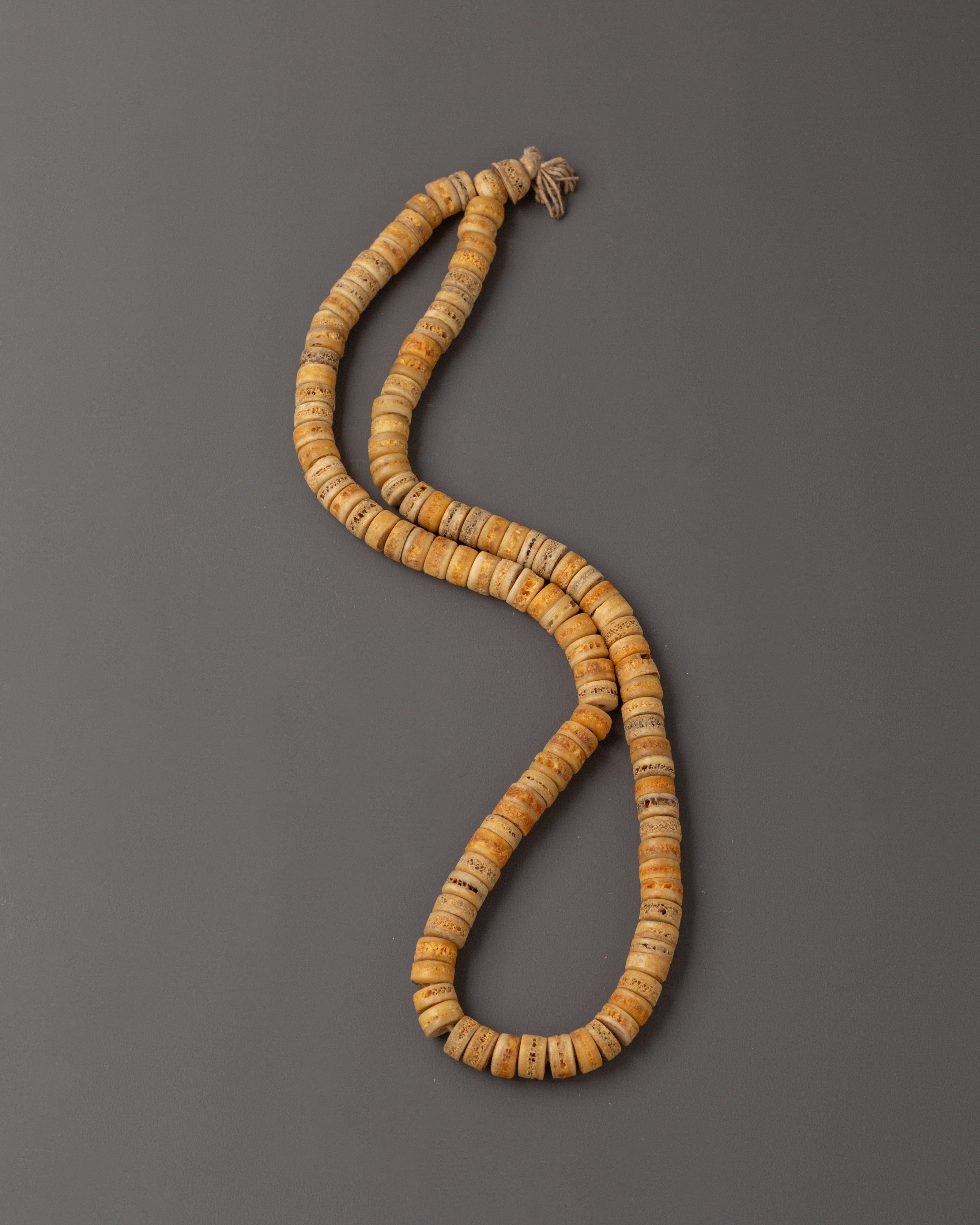 Handmade Yak Bone Mala Beads | 39cm Length Prayer Necklace