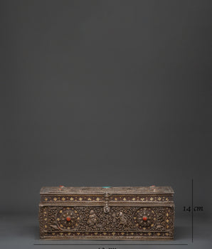 Pure Silver Treasure Box with Coral & Turquoise | Decorative Storage Box