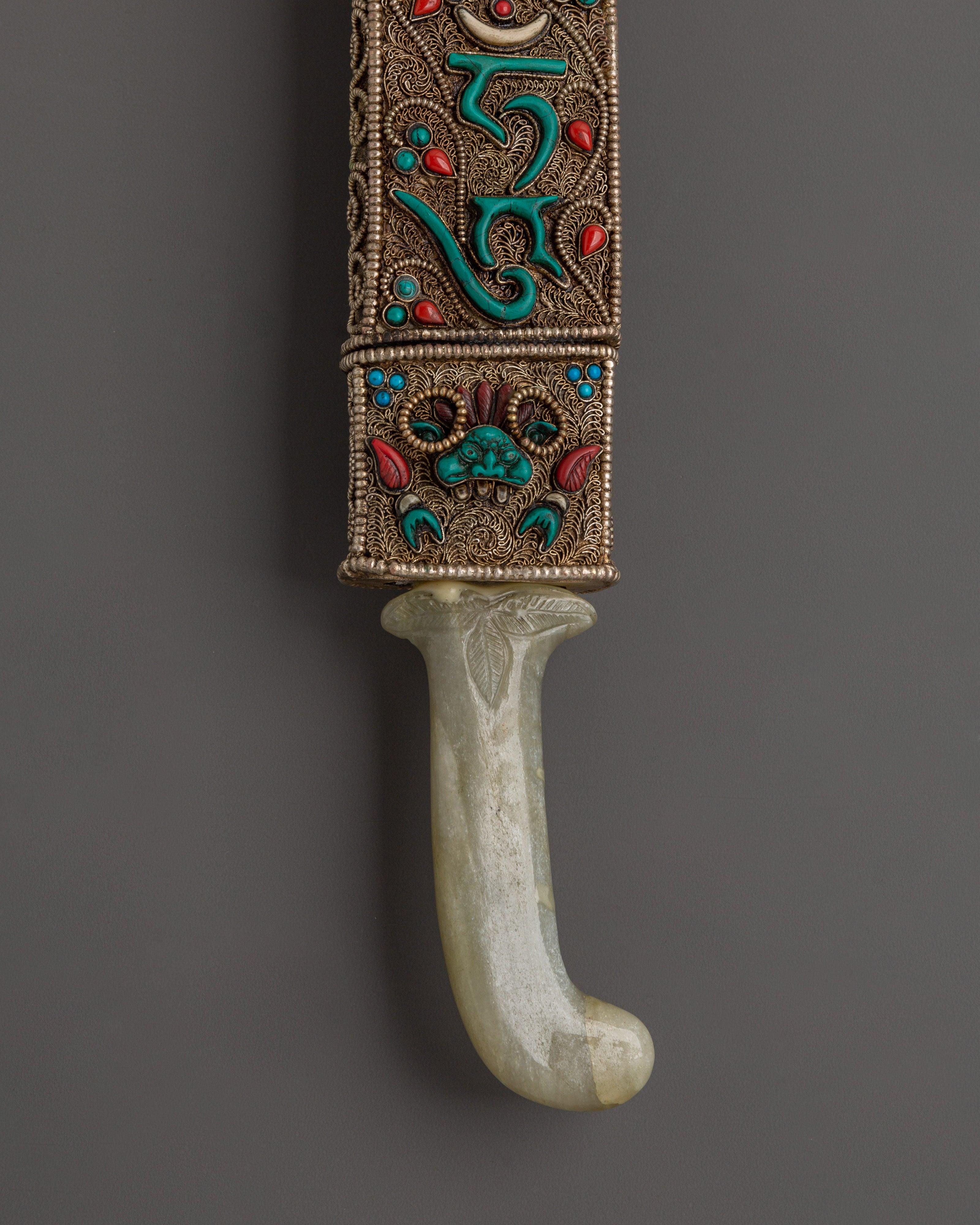 Tibetan Tantric Sword | Copper Ritual Dagger with Jade Handle