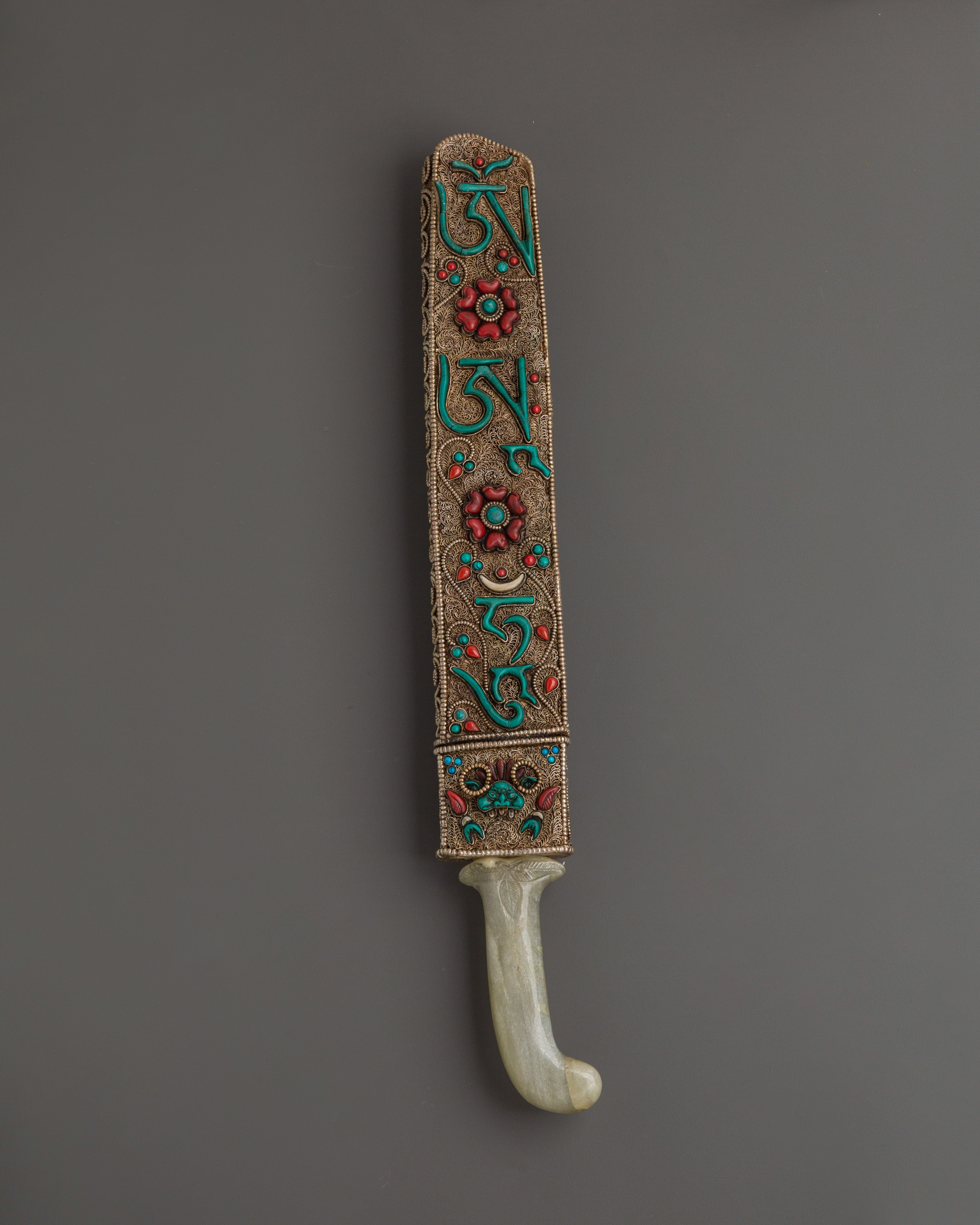 Tibetan Tantric Sword | Copper Ritual Dagger with Jade Handle