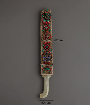 Tibetan Tantric Sword | Copper Ritual Dagger with Jade Handle