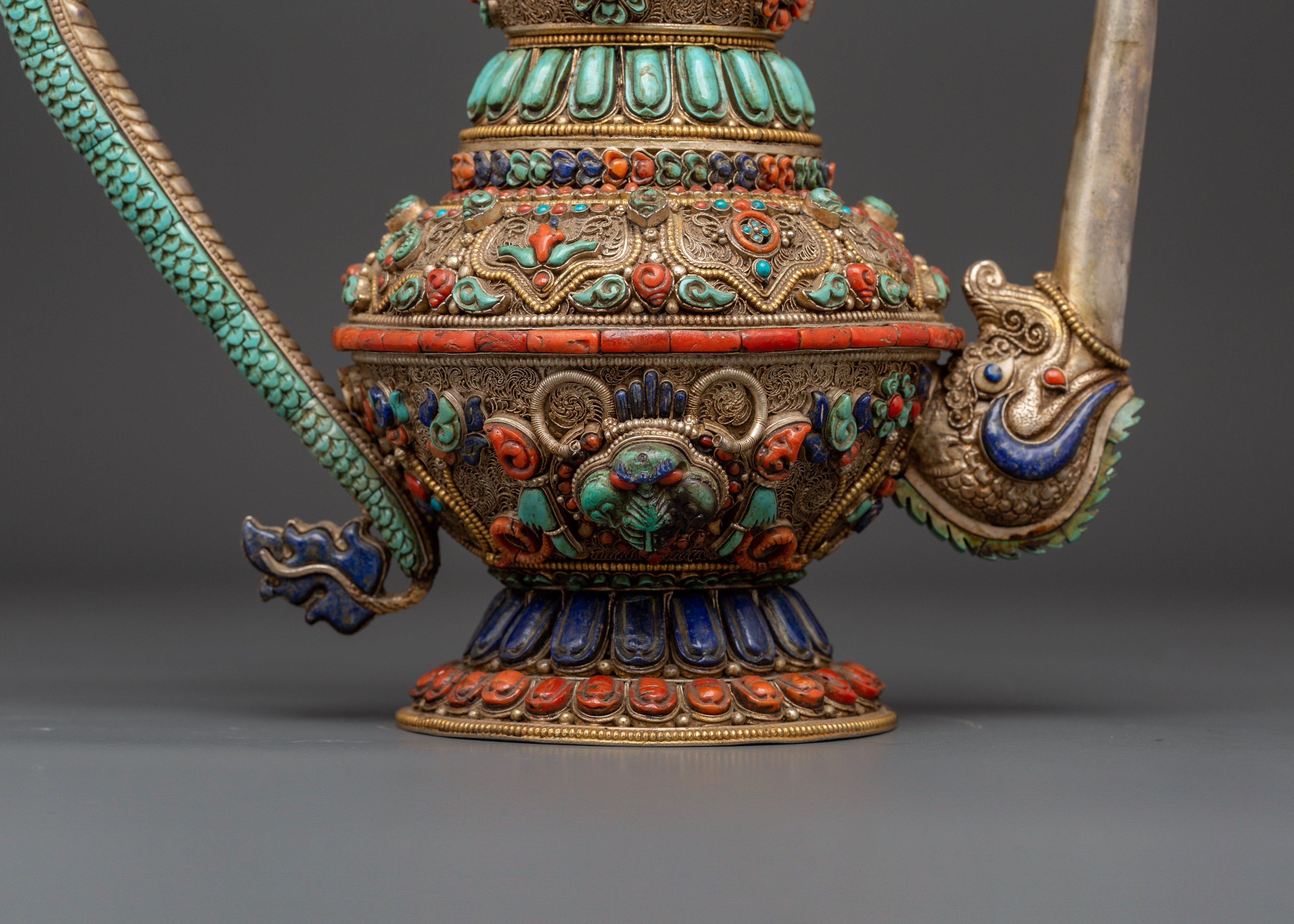 Himalayan Tea Pot with Semi-Precious Stones | Tibetan Ritual Teapot