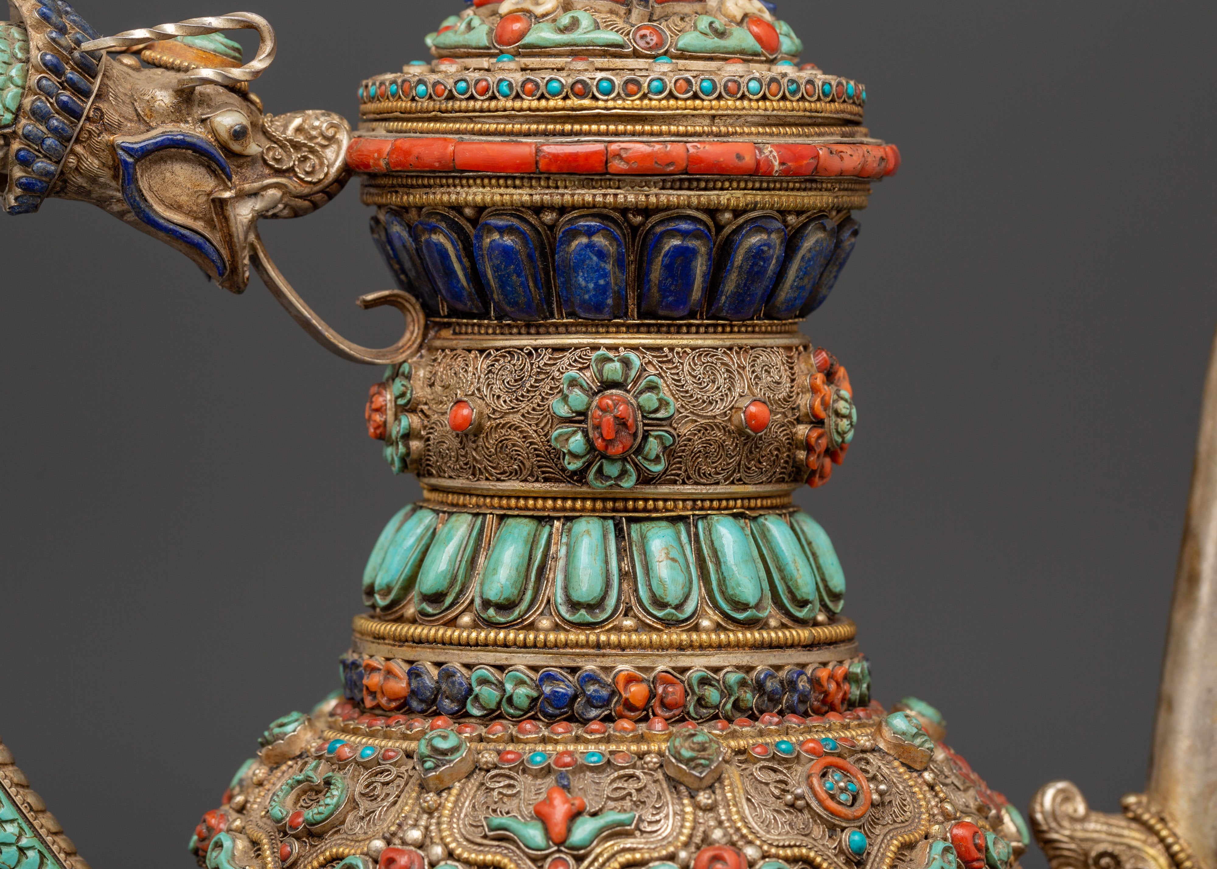 Himalayan Tea Pot with Semi-Precious Stones | Tibetan Ritual Teapot