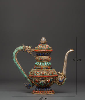 Himalayan Tea Pot with Semi-Precious Stones | Tibetan Ritual Teapot