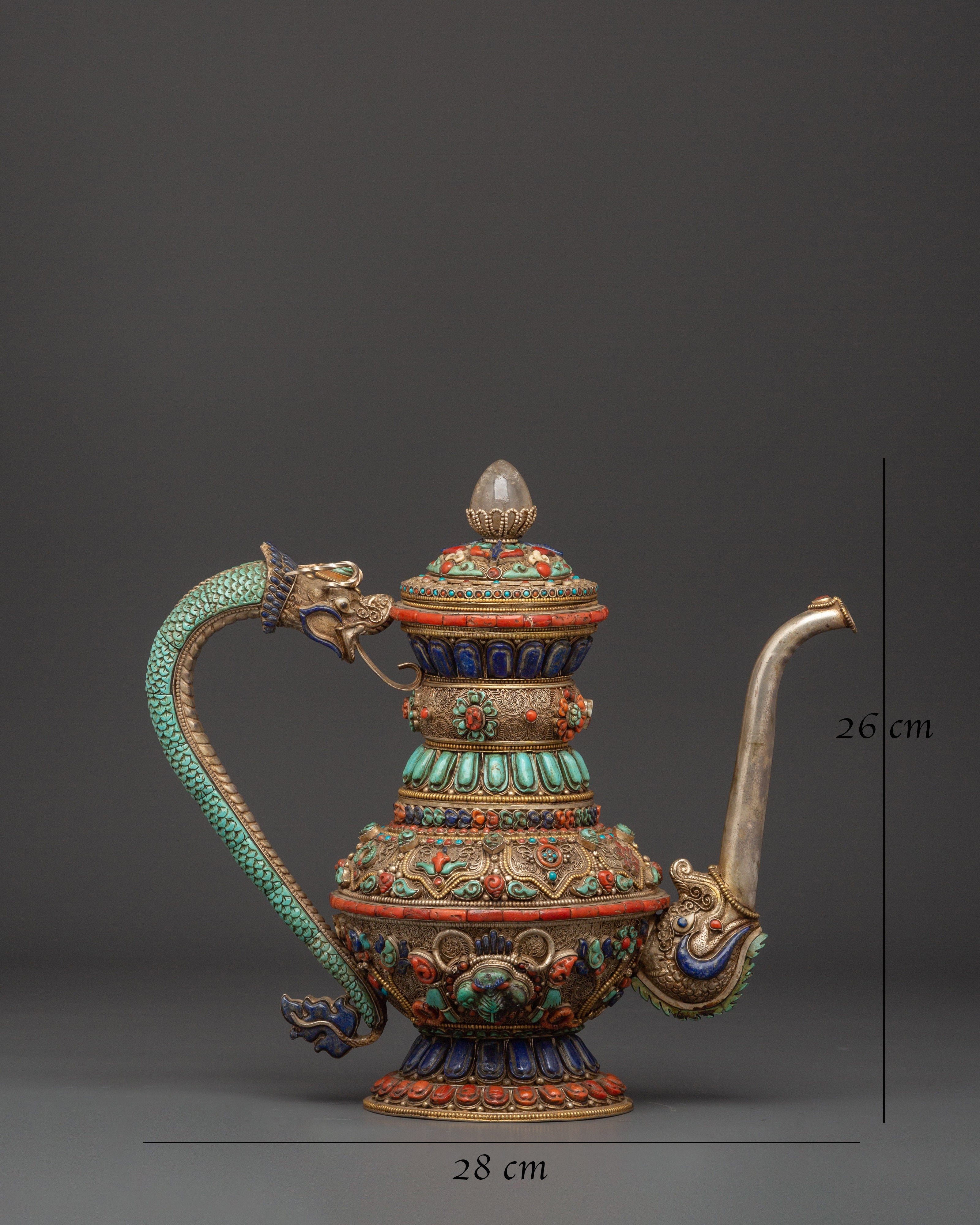 Himalayan Tea Pot with Semi-Precious Stones | Tibetan Ritual Teapot