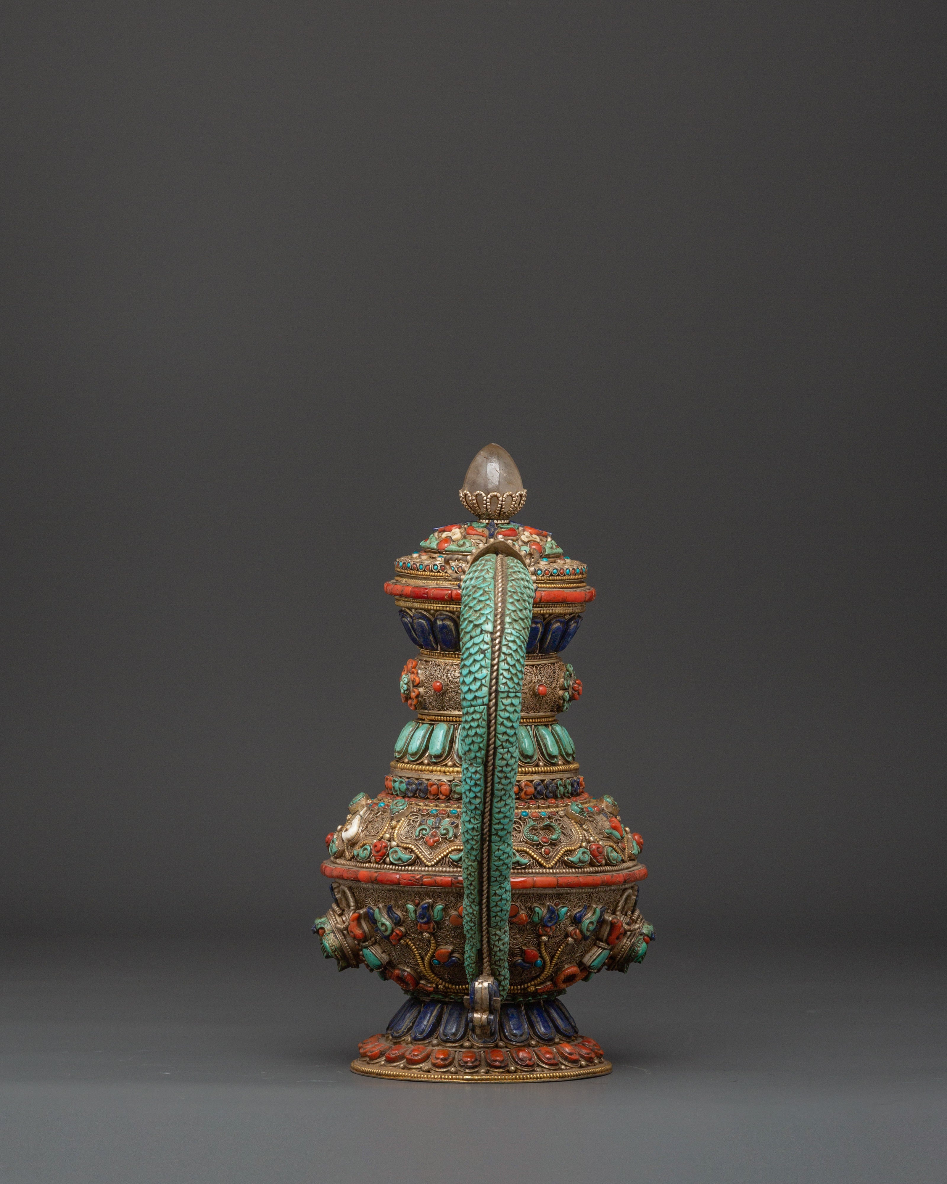 Himalayan Tea Pot with Semi-Precious Stones | Tibetan Ritual Teapot