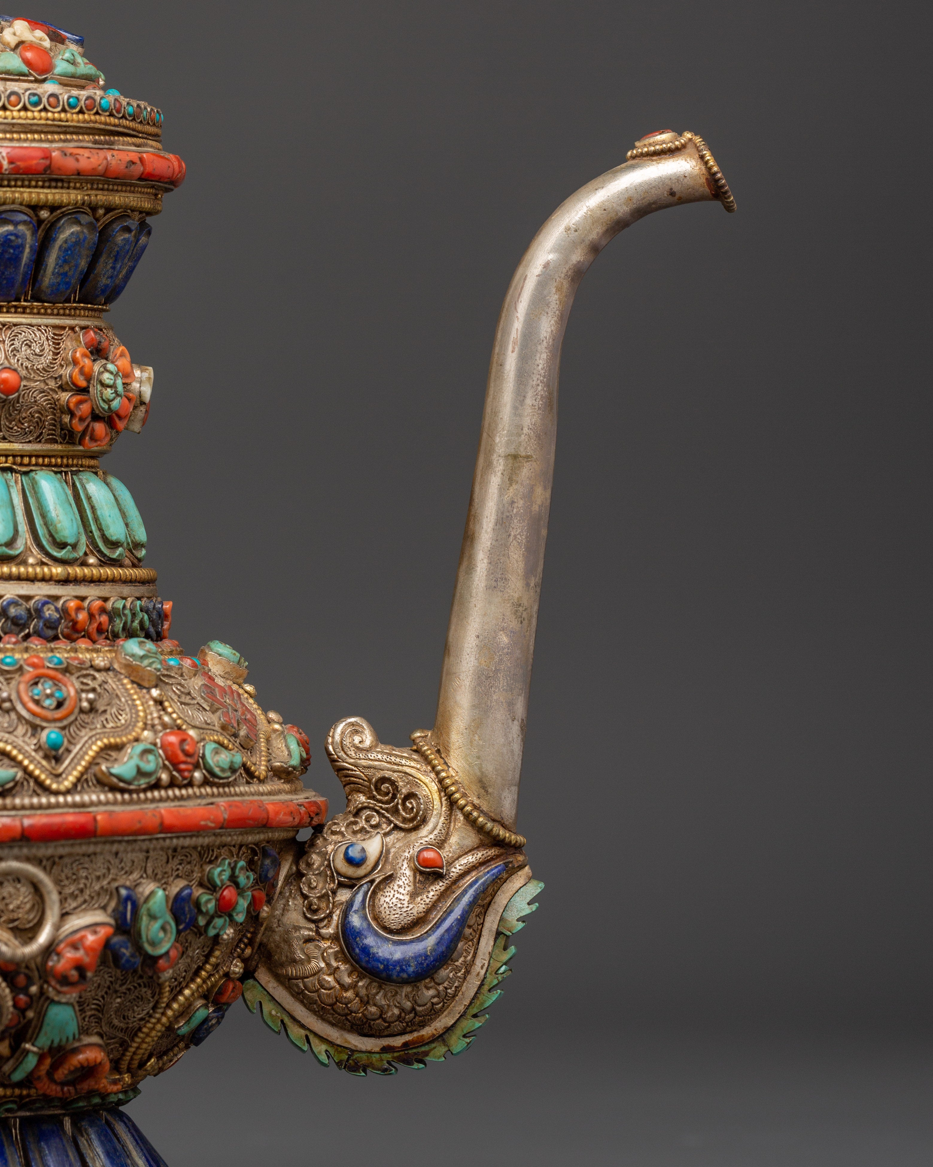 Himalayan Tea Pot with Semi-Precious Stones | Tibetan Ritual Teapot