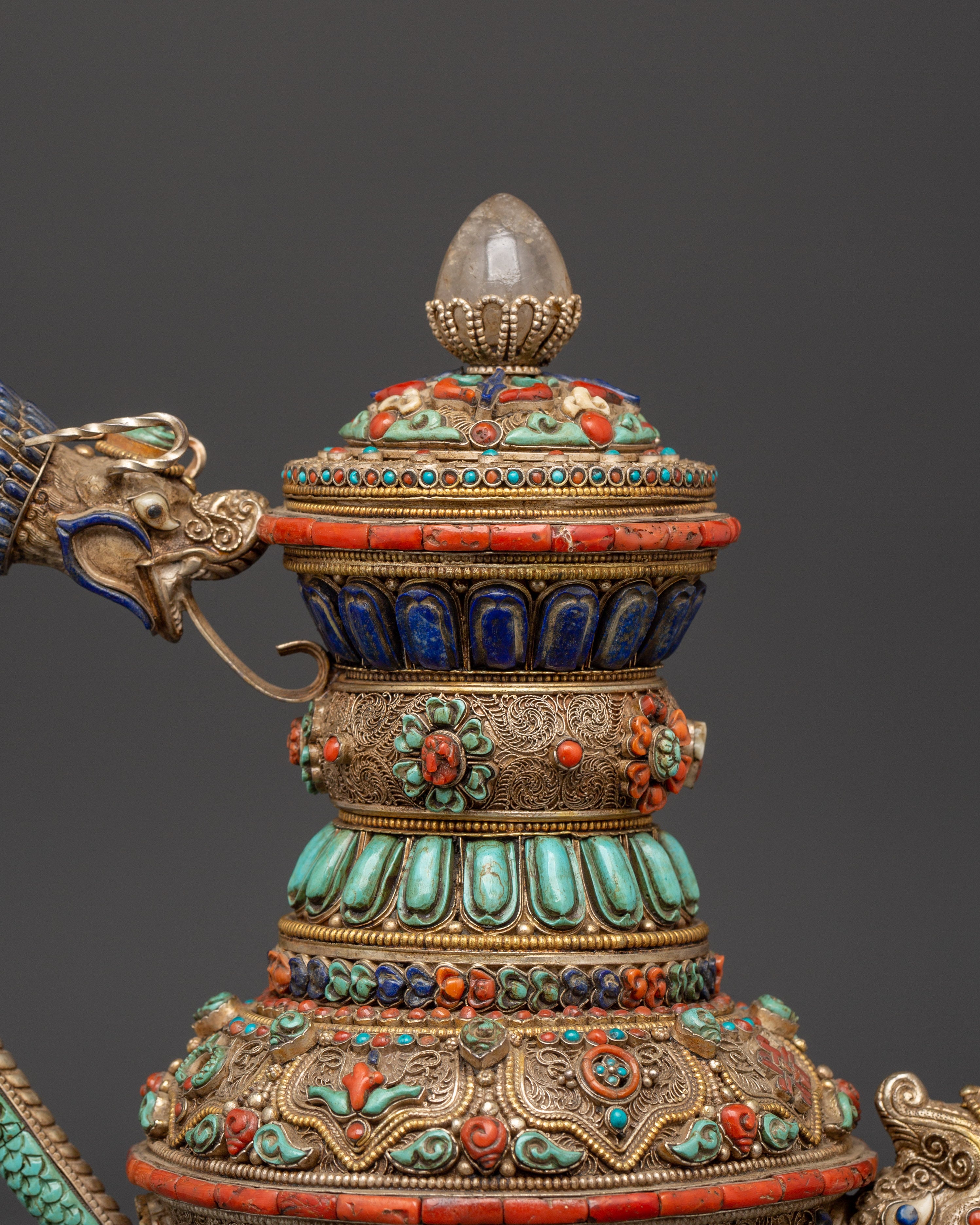 Himalayan Tea Pot with Semi-Precious Stones | Tibetan Ritual Teapot