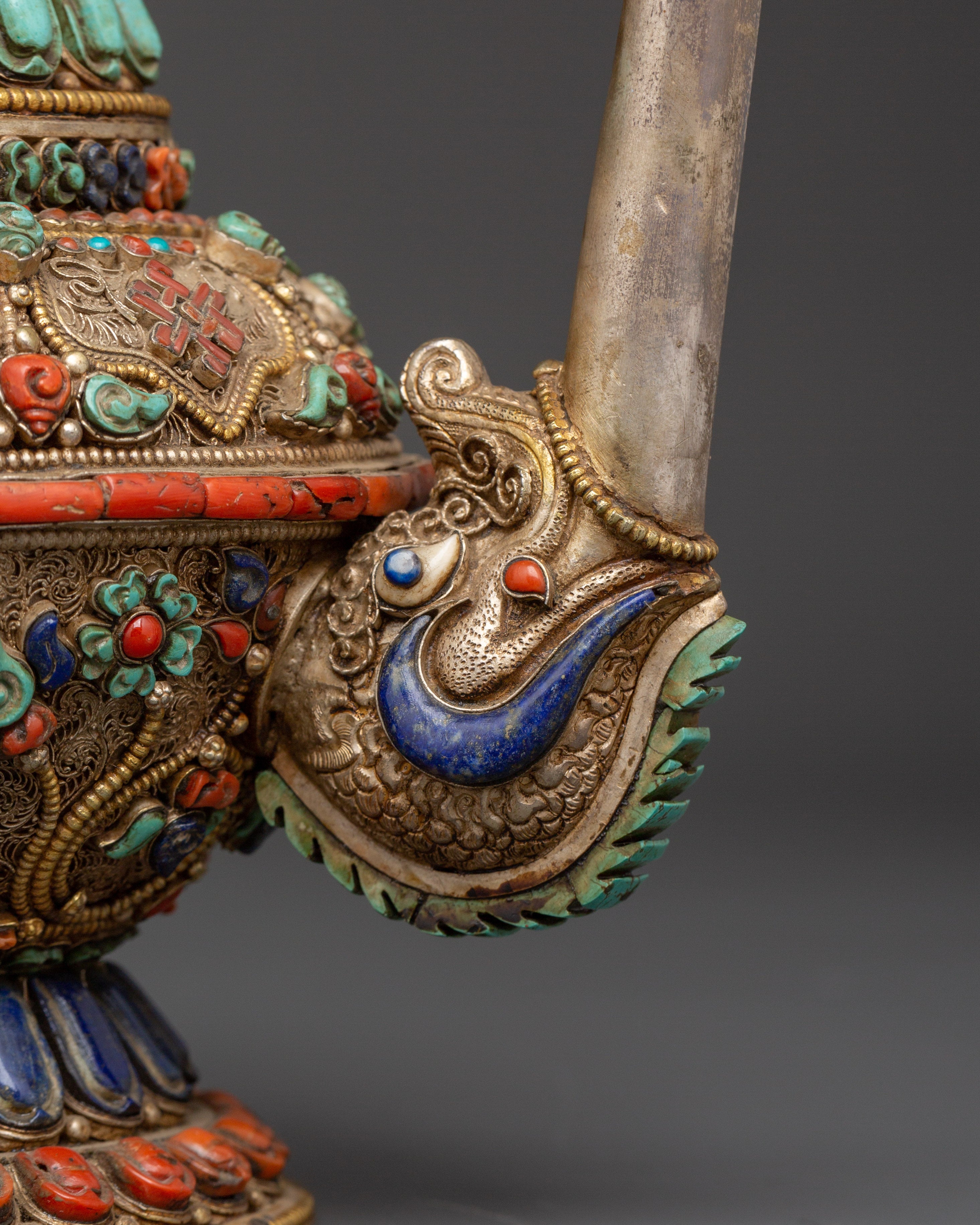 Himalayan Tea Pot with Semi-Precious Stones | Tibetan Ritual Teapot