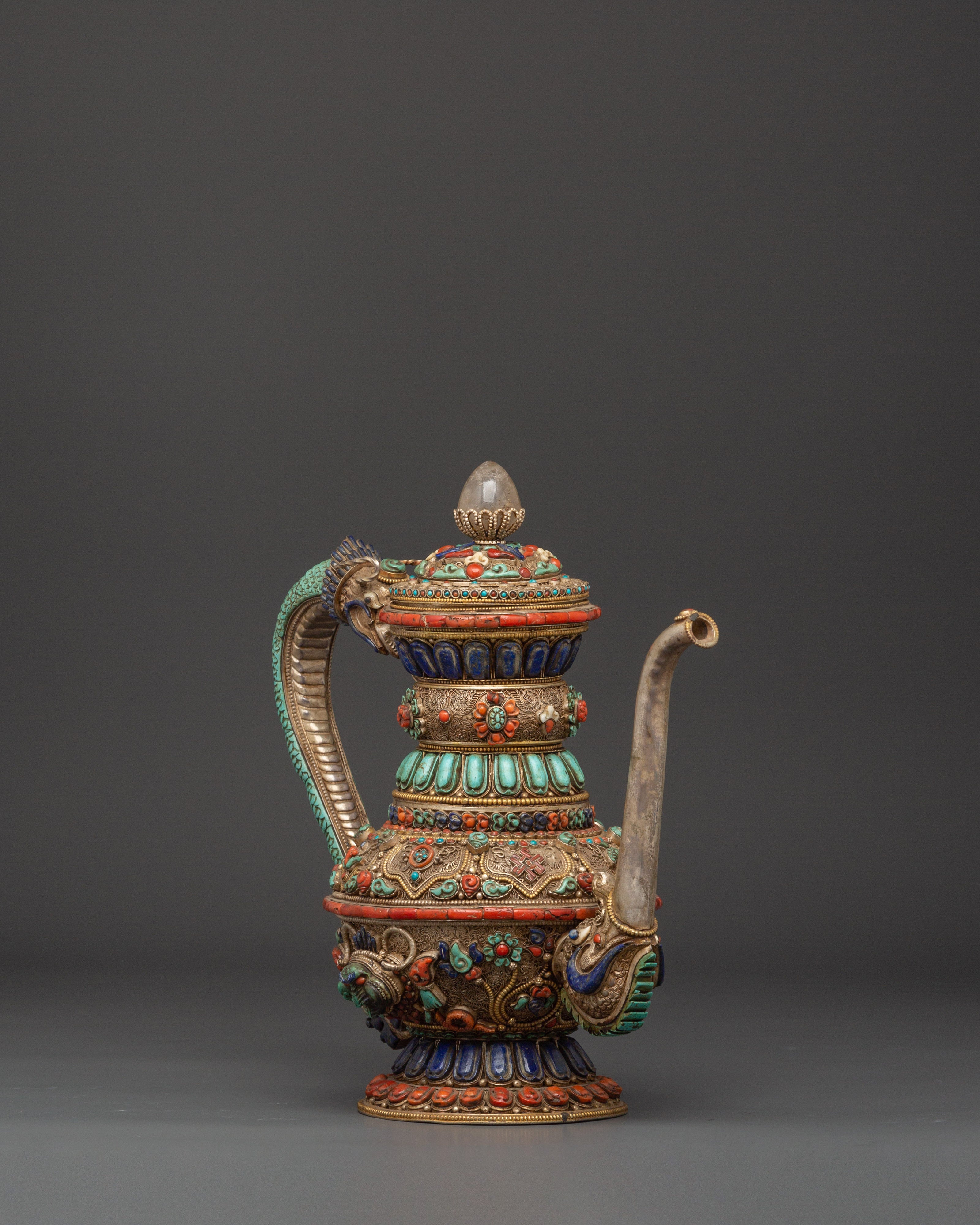 Himalayan Tea Pot with Semi-Precious Stones | Tibetan Ritual Teapot